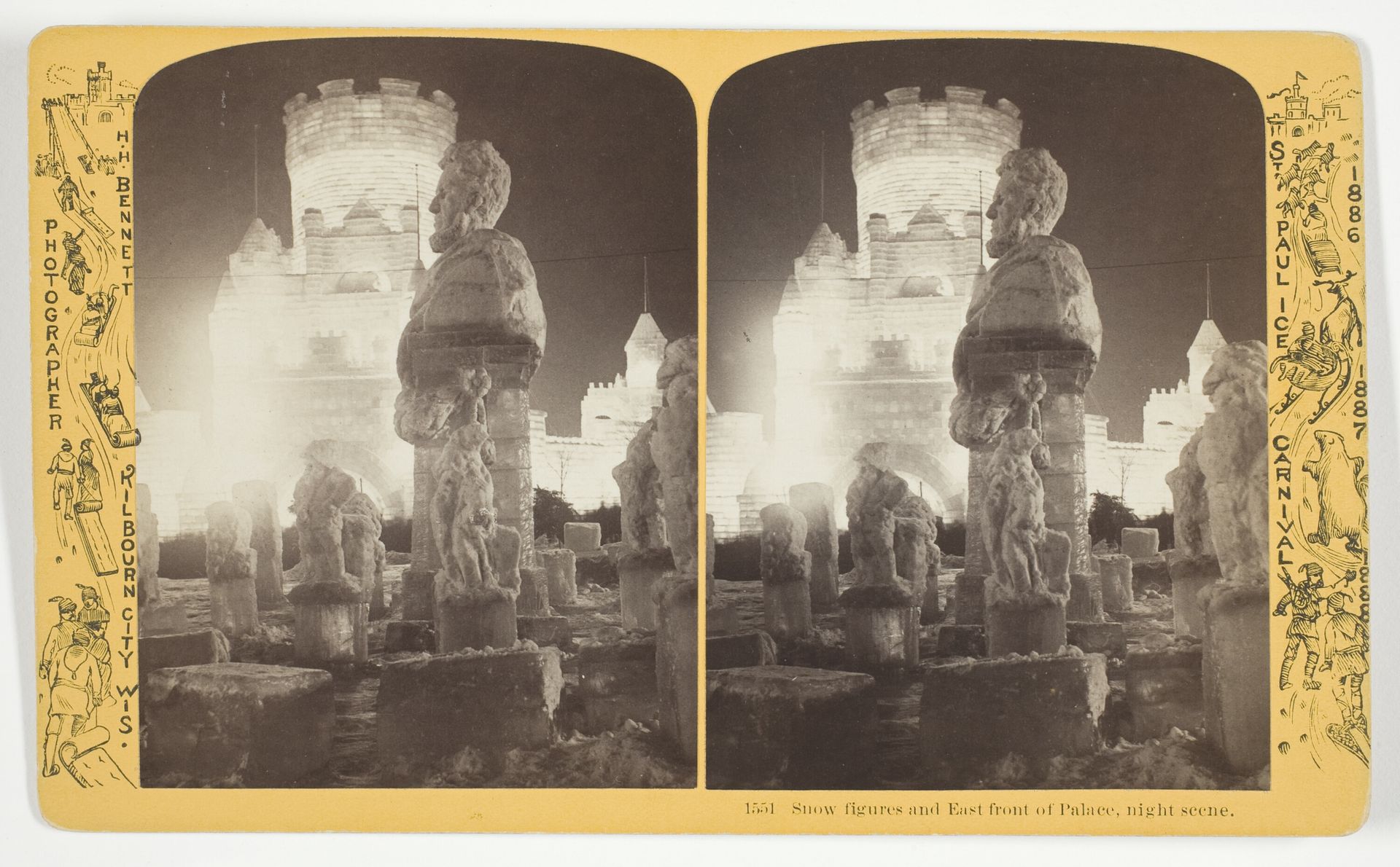 Snow figures and East front of Palace, night scene by Henry Hamilton Bennett