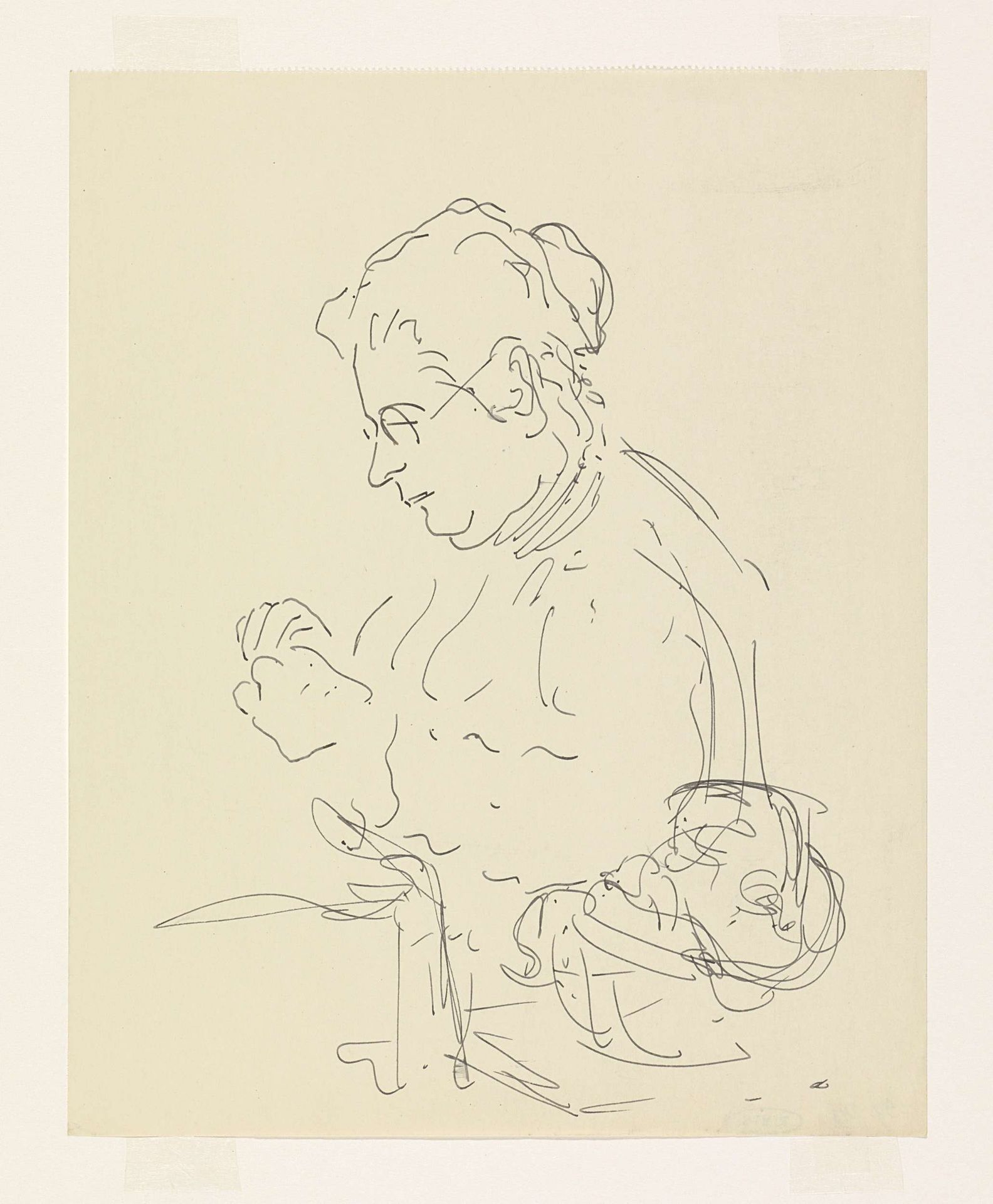 Studie van de echtgenote van Carel Adolph Lion Cachet, handwerkend, van opzij by Carel Adolph Lion Cachet