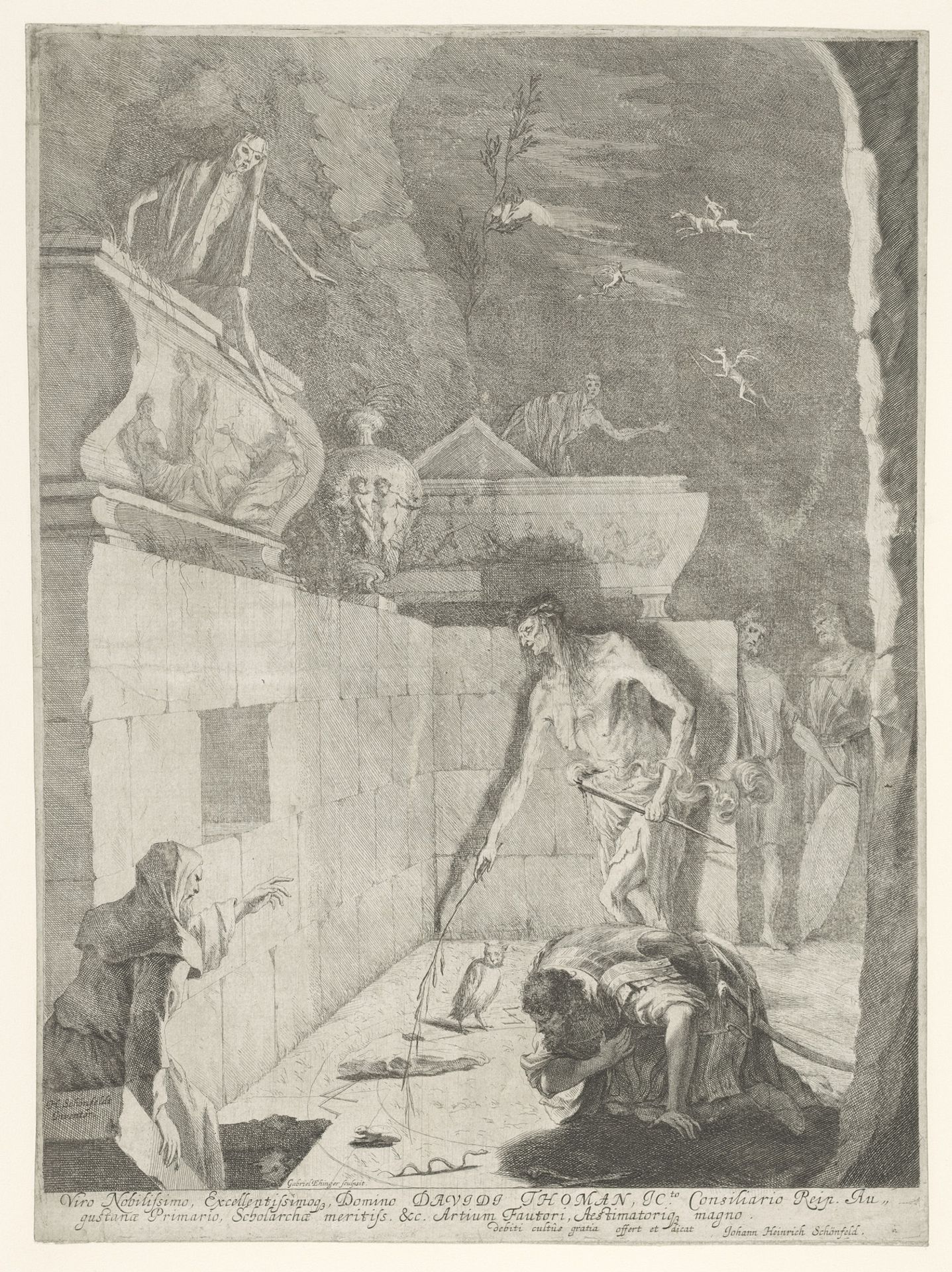 Saul spreekt met Samuels geest bij de heks van Endor by Gabriel Ehinger