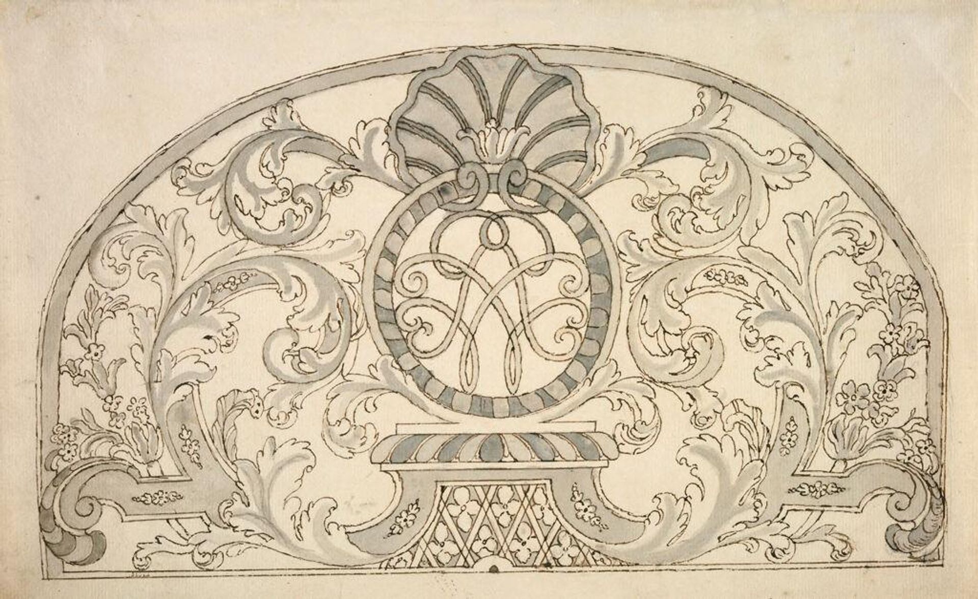 Panel of ornament with shell motif by Workshop of Daniel Marot I