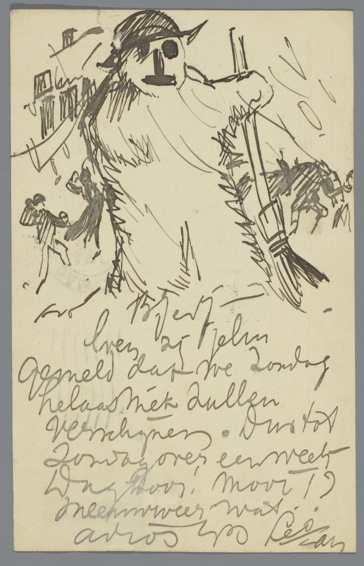Briefkaart aan Jan Ponstijn en Henriëtte Johanna Petronella van Hilten by Leo Gestel