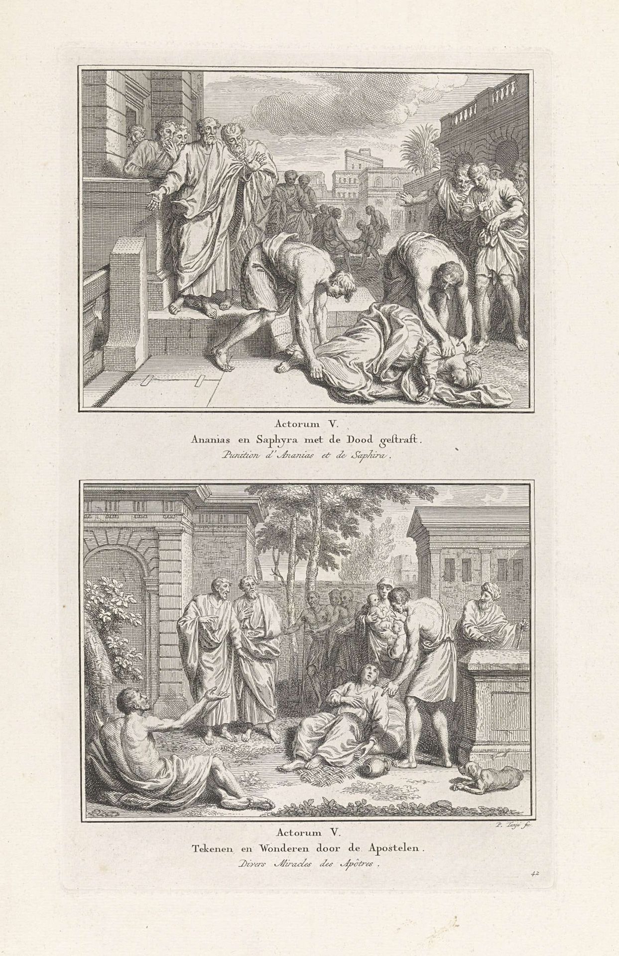 Dood van Ananias en Saffira / Genezingen door de apostelen by Pieter Tanjé