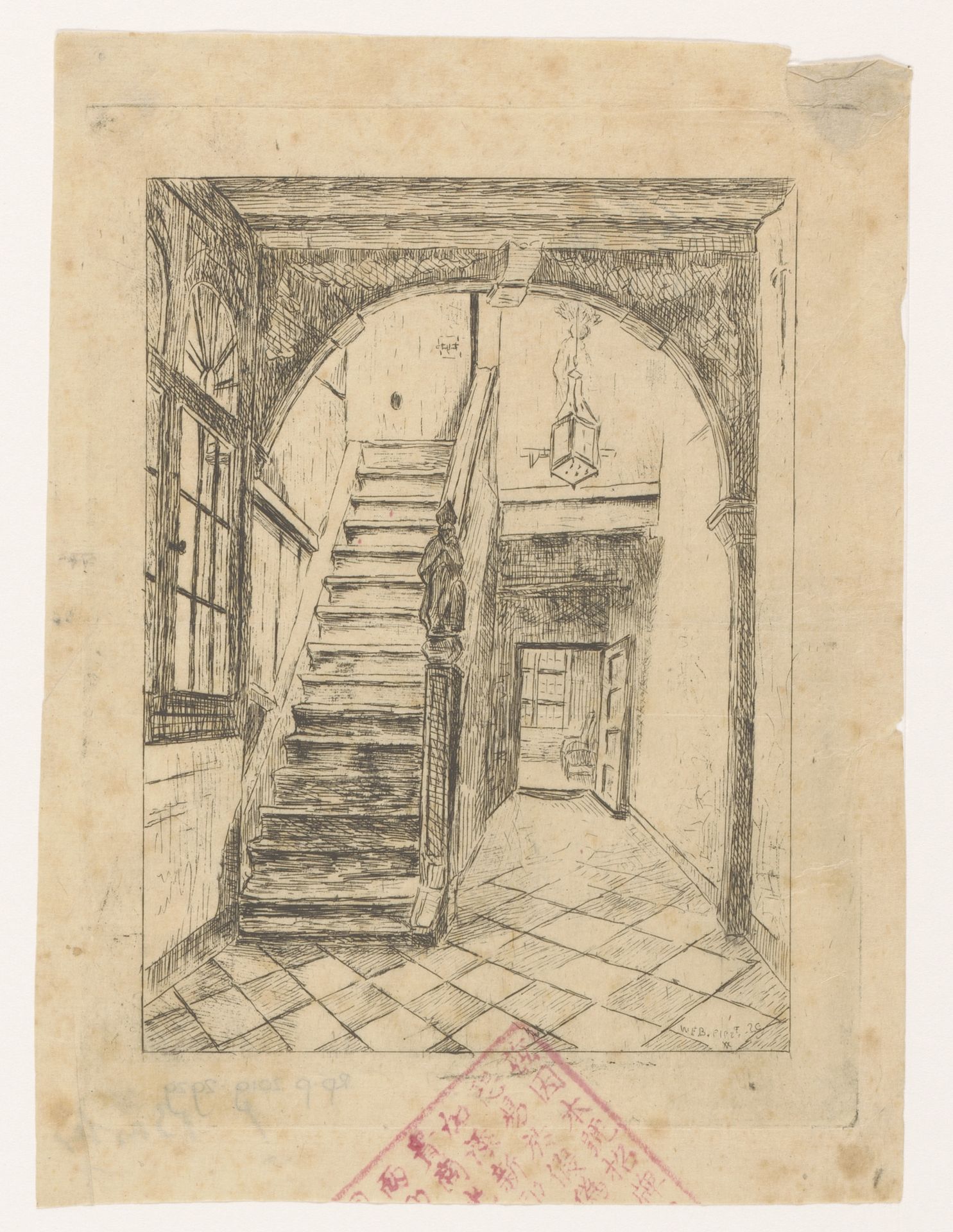 Interieur met een trap by W.F. Barber