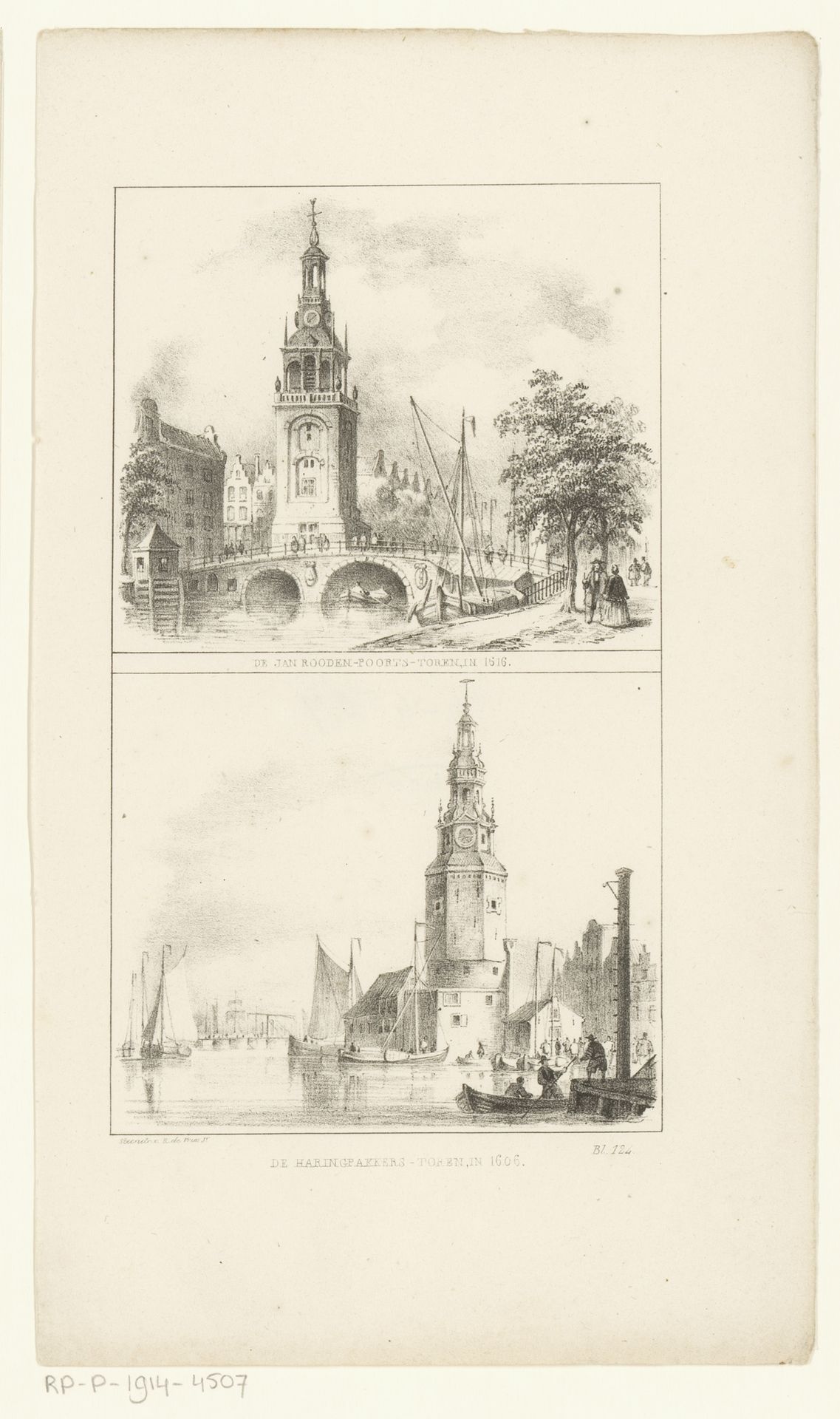 Jan Roodenpoortstoren en Haringpakkerstoren te Amsterdam by Johannes Hilverdink