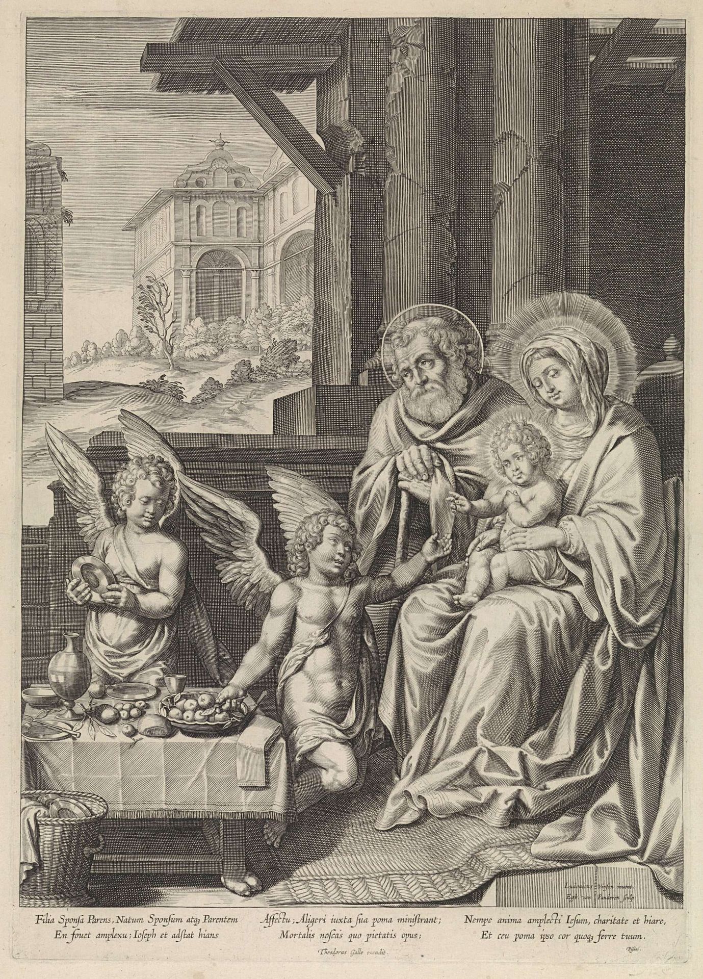 De Heilige Familie en twee engelen by Egbert Van Panderen