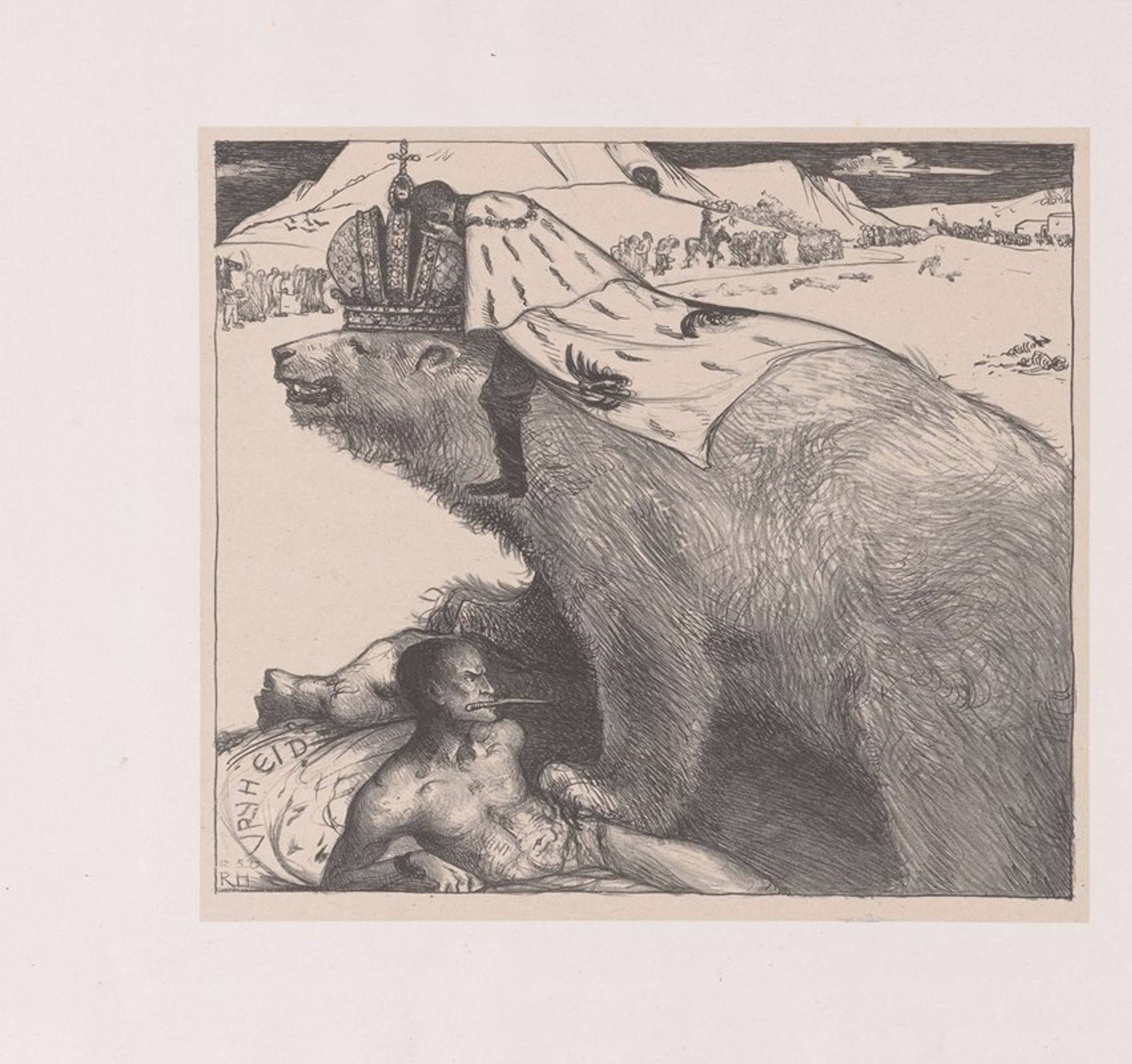 Tsaar Nicolaas II van Rusland op de Russische beer by Richard Nicolaüs Roland Holst