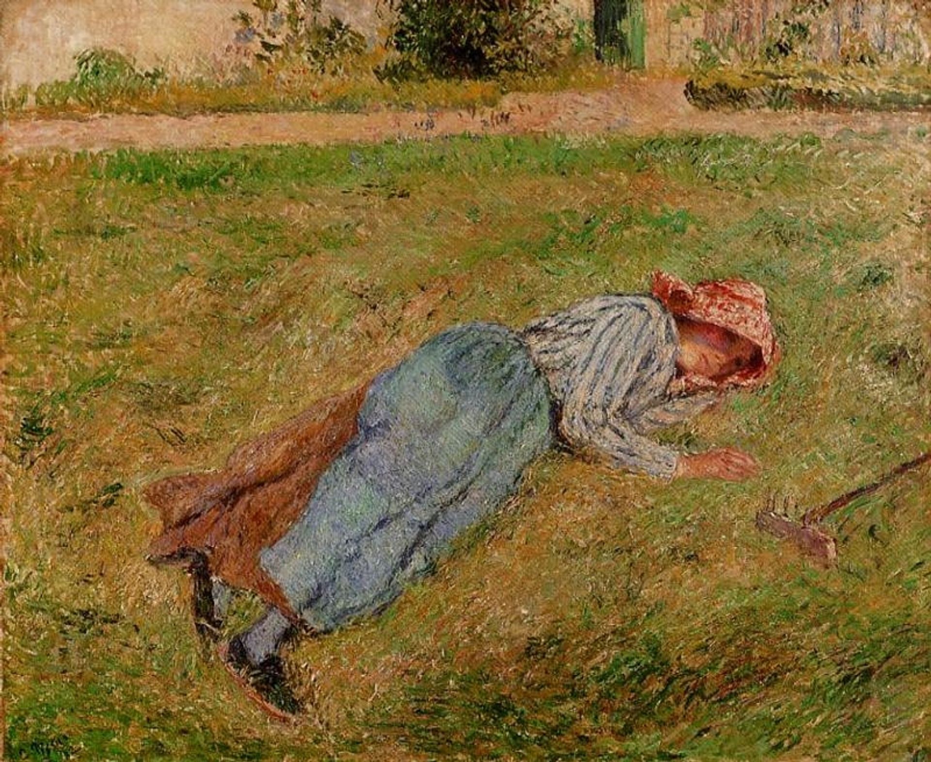 Resting, Peasant Girl Lying on the Grass, Pontoise by Camille Pissarro
