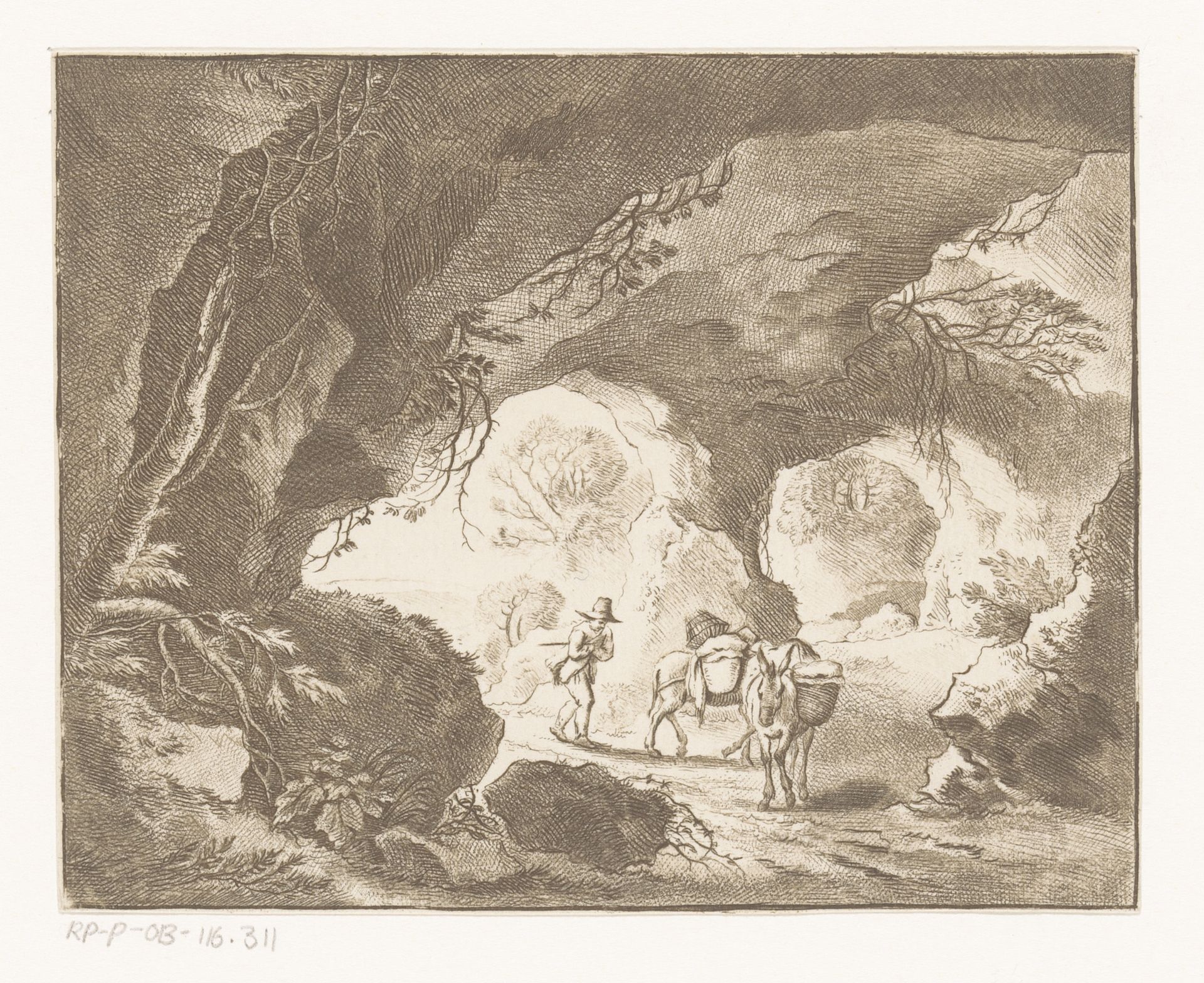 Reiziger met twee ezels in een grot by Carl Friedrich Holtzmann