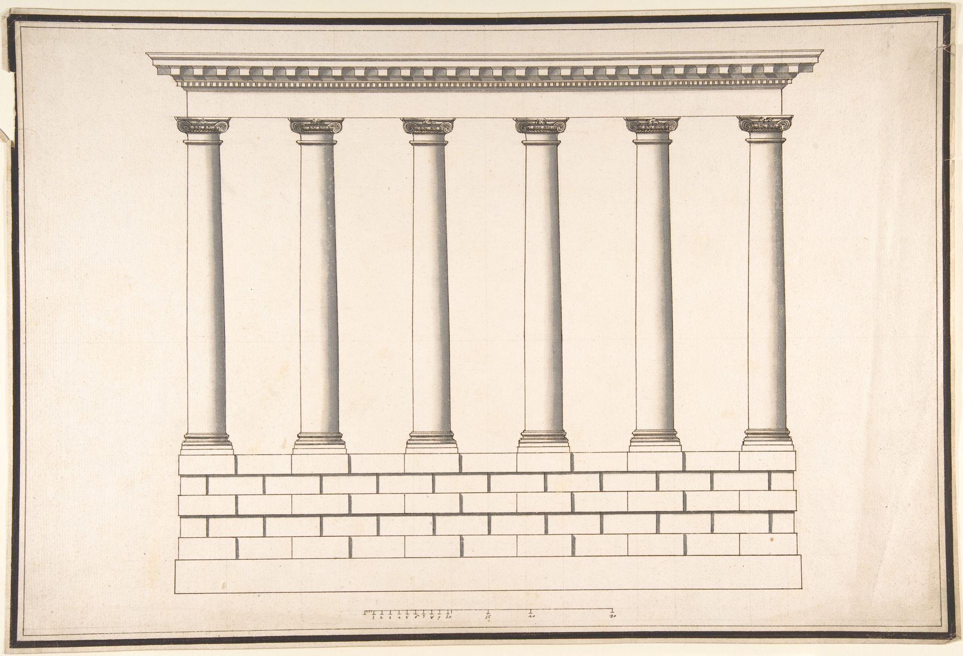 Ionic Colonnade (6 Columns) on Rusticated Base by Antonio Maria Visentini