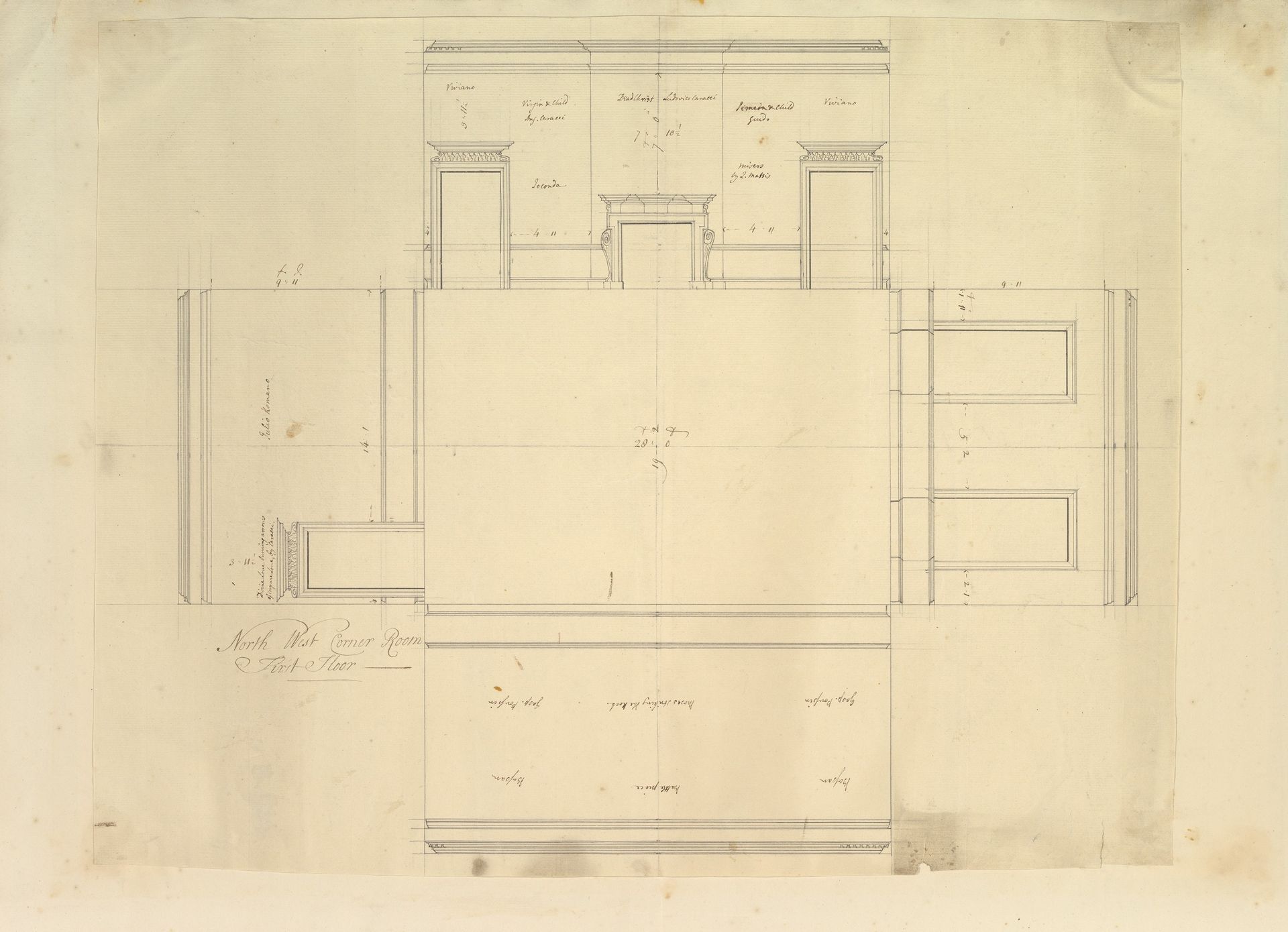 Treasury House, 10 Downing Street, London: Plan of the End Room Below (Northwest Corner Room, First Floor) by Isaac Ware