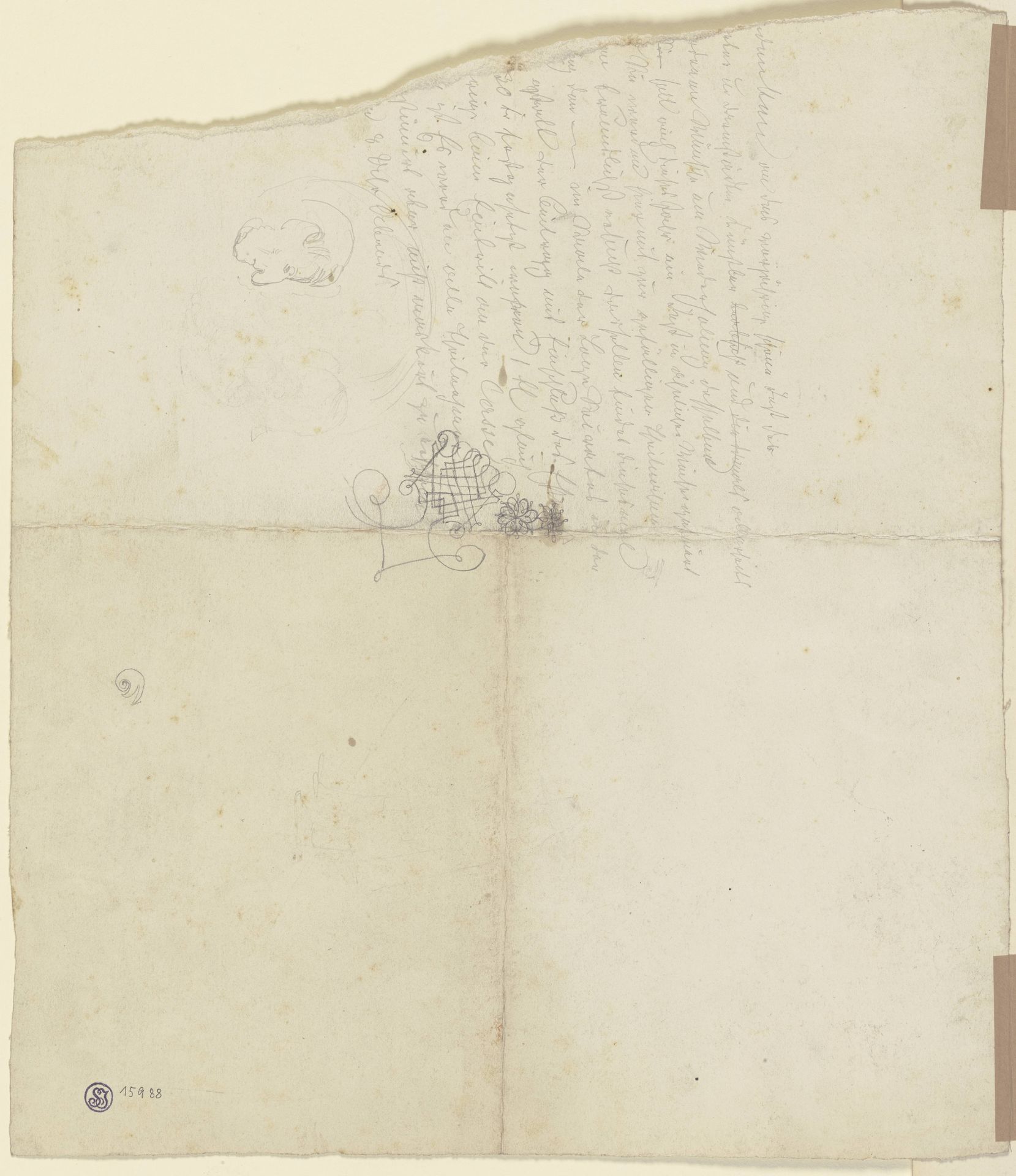 Text mit Ornamenten und einer Kopfstudie by Philipp Winterwerb