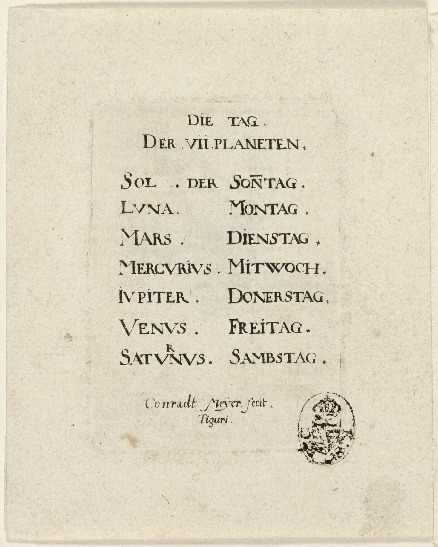 Title Page, from Der VII Planeten by Conrad Meyer