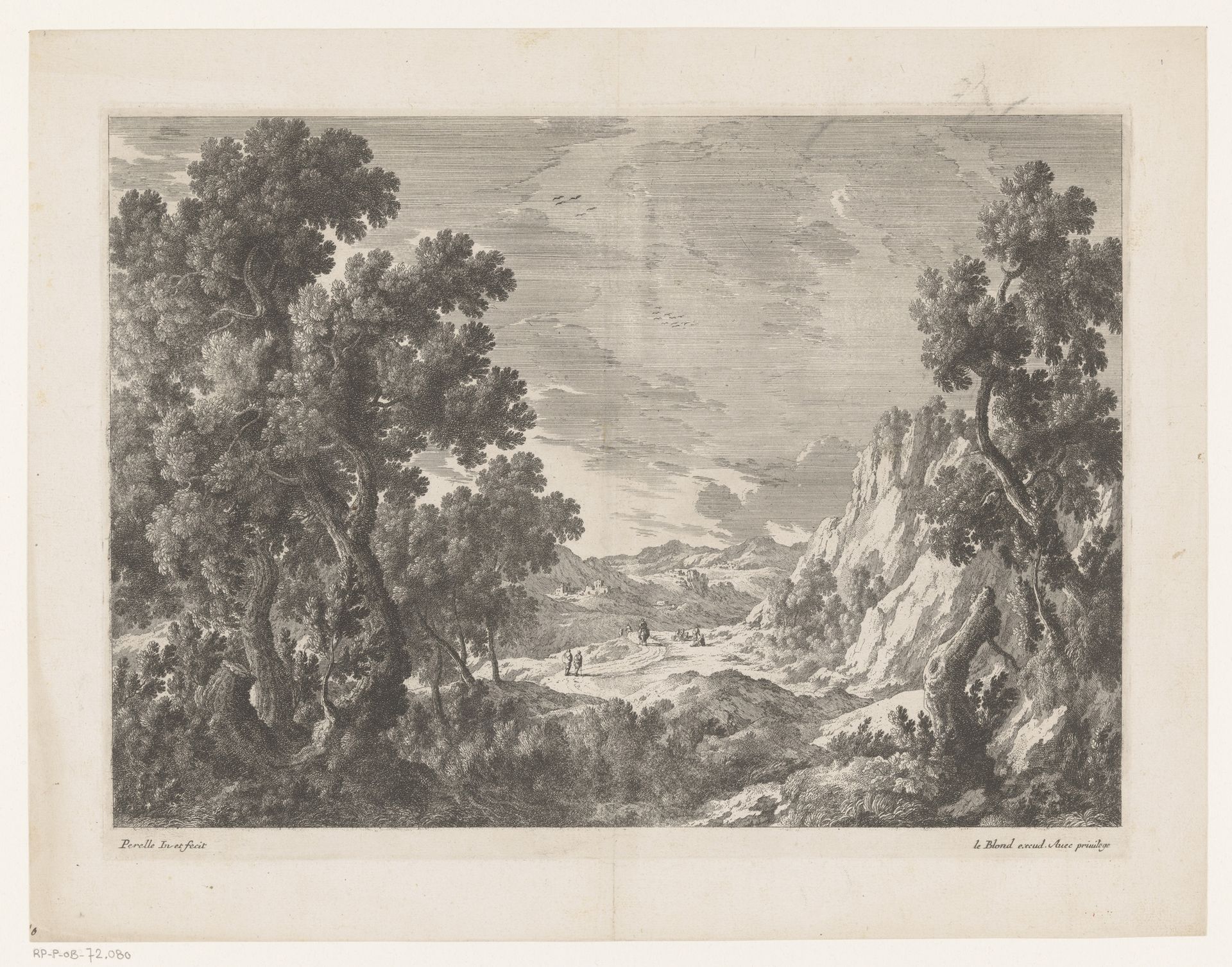 Berglandschap met mensen op een weg by Nicolas Perelle
