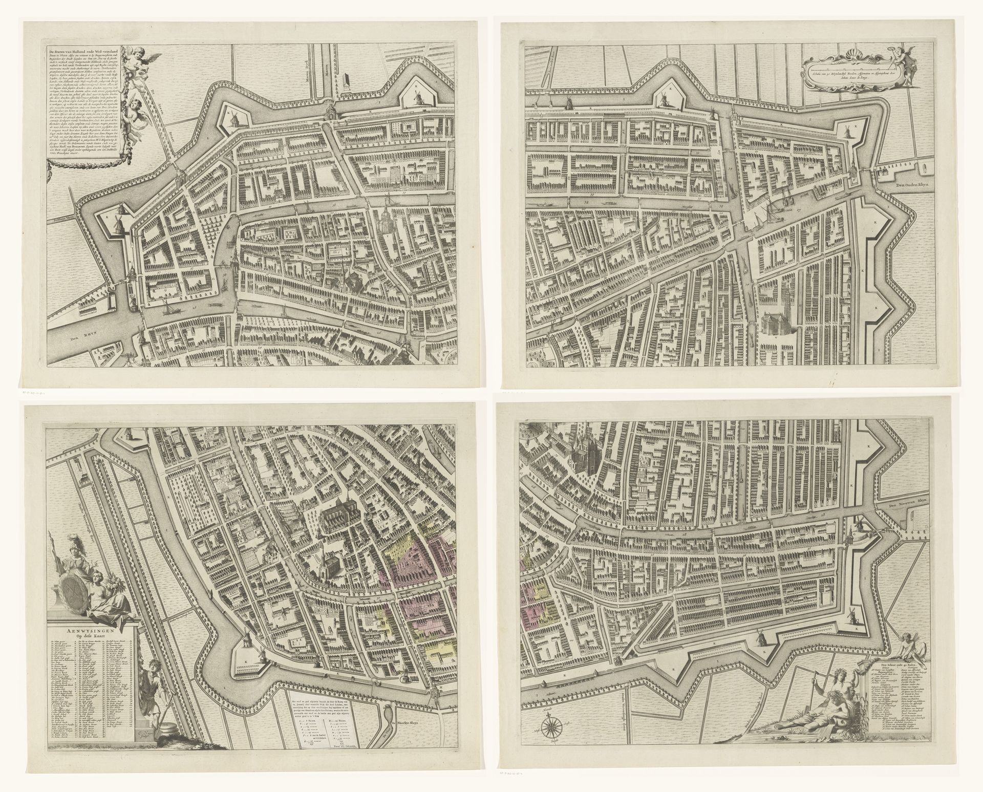 Plattegrond van Leiden, bestaande uit vier delen by Christiaan Hagen