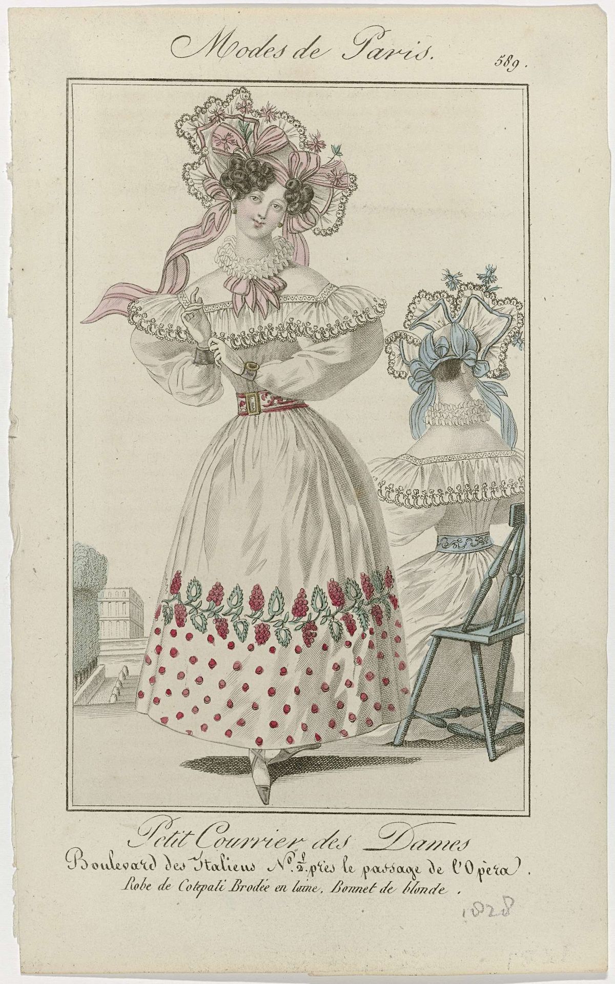 Petit Courrier des Dames, 1828, No. 589 : Robe de Cotepali Brodé (...) by Anonymous
