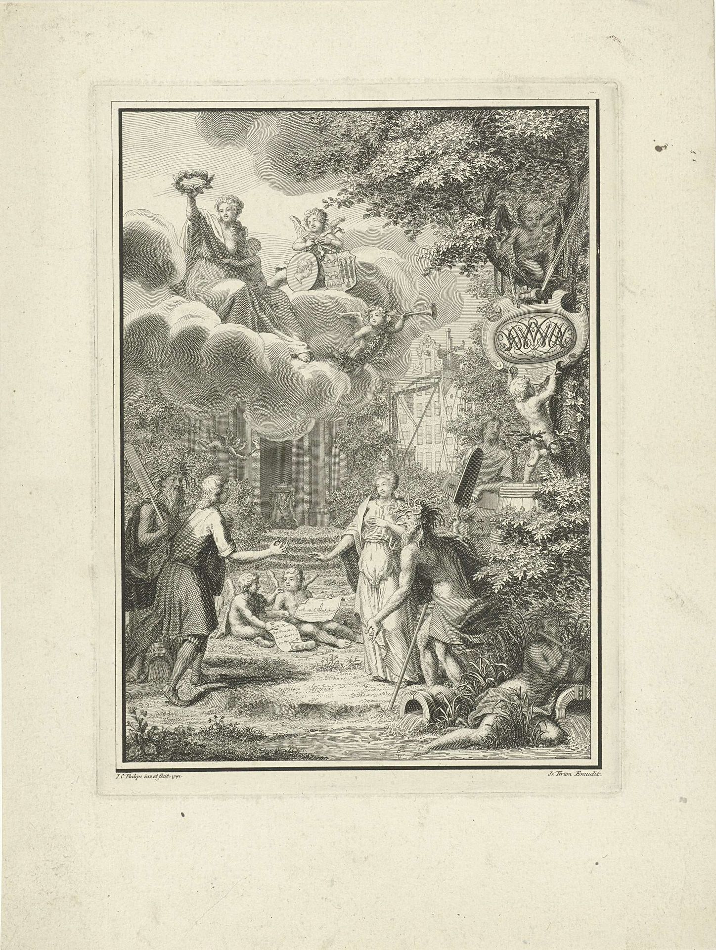 Allegorische voorstelling ter gelegenheid van het huwelijk van Gijsbert Antwerpen Verbrugge van Freyhoff en Maria Hooft by Jan Caspar Philips