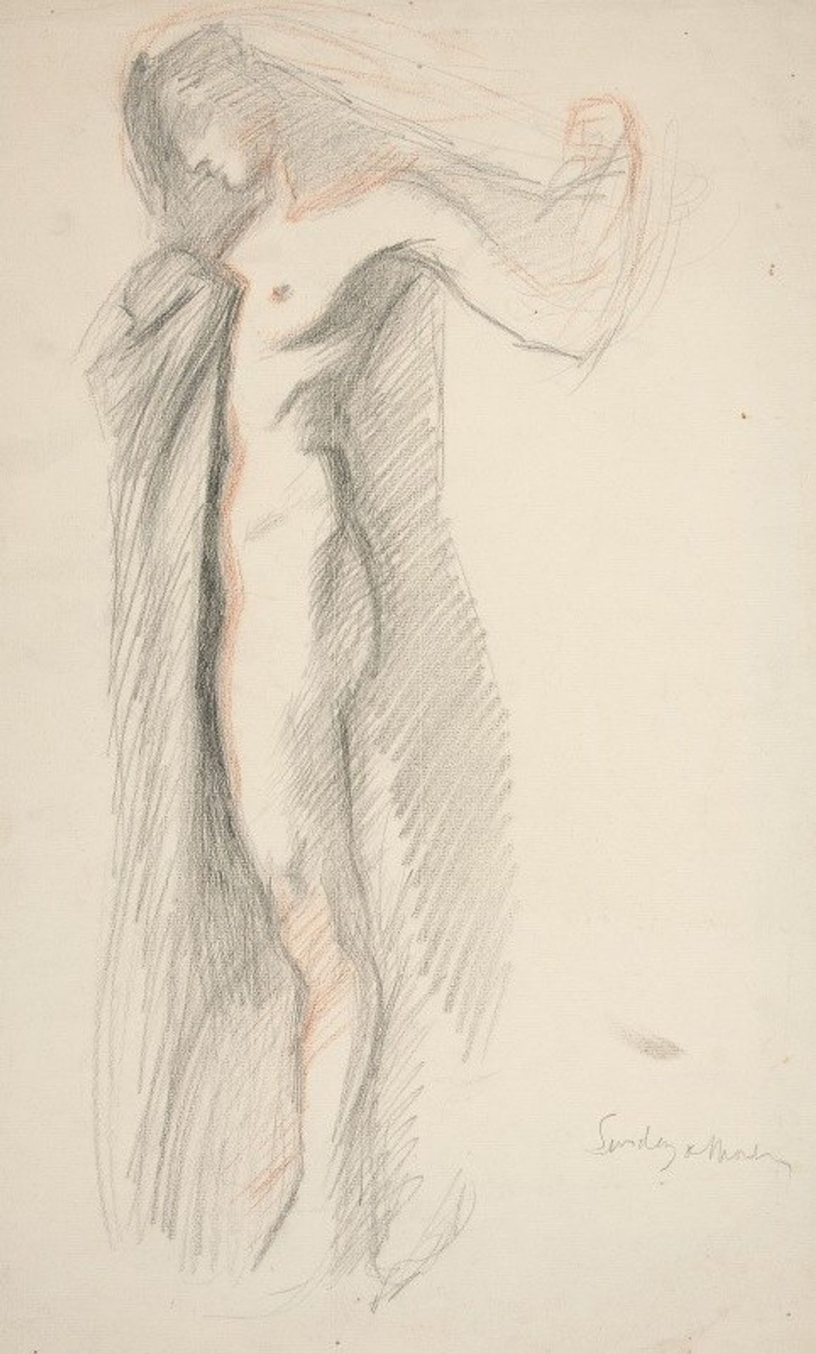Sttudy of figure of 6 pm, for The Hours mural at the State Capitol building in Harrisburg, Pennsylvania by Edwin Austin Abbey