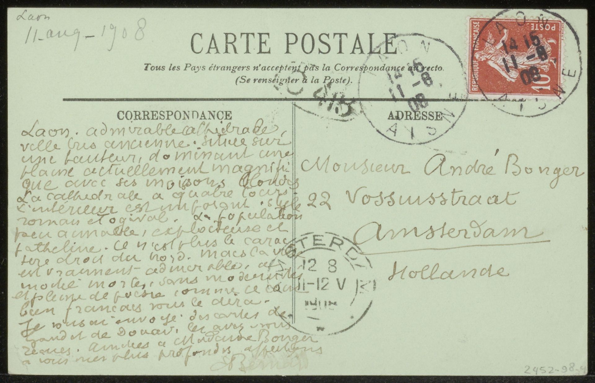 Prentbriefkaart aan Andries Bonger by Emile Bernard