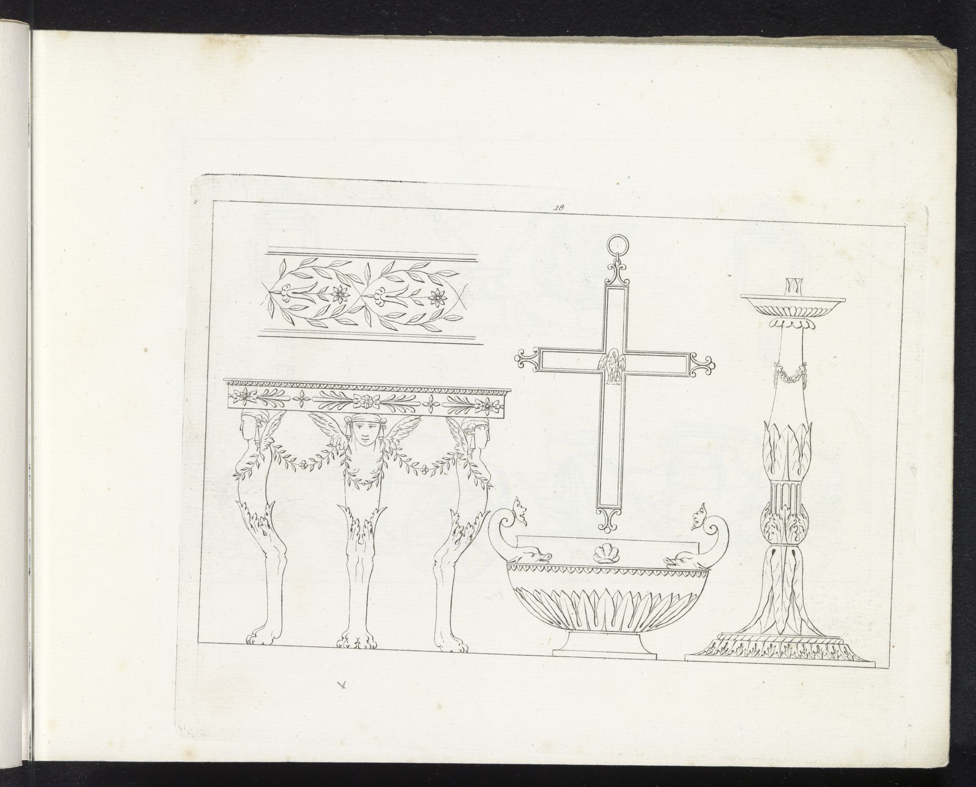 Ornamentele rand, bijzettafel, kruis, schaal en een kandelaar by Pietro Ruga