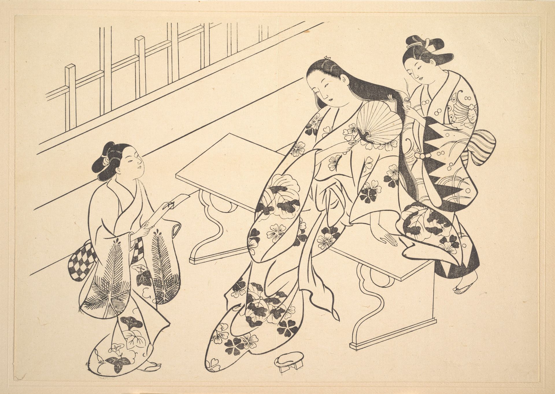 A Kamuro is Shown Bringing a Love Letter to Her Mistress by Okumura Masanobu