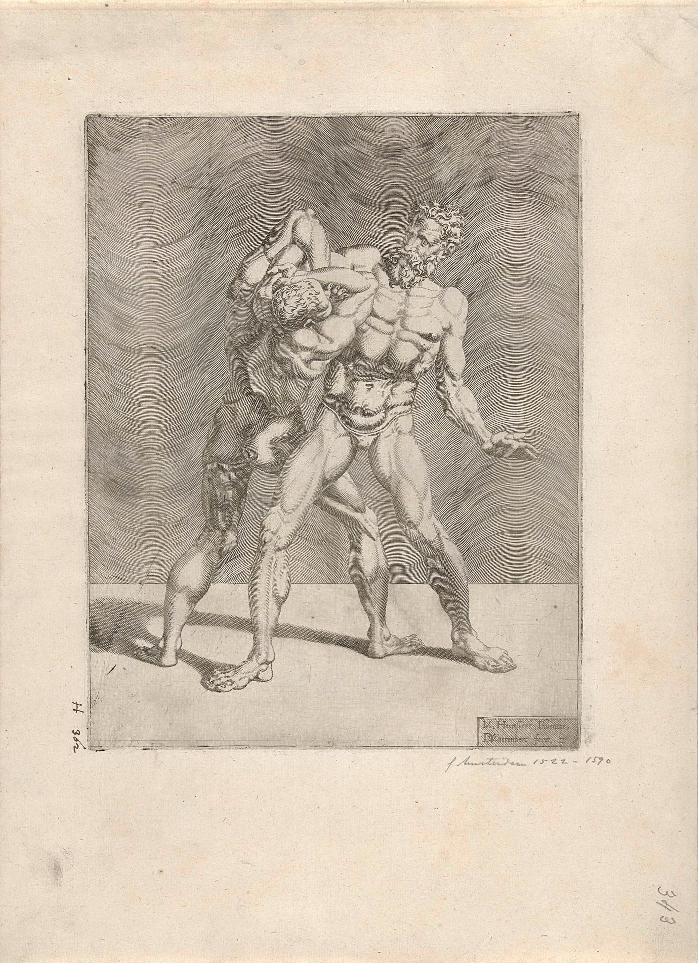Twee worstelaars by Dirck Volckertsz Coornhert