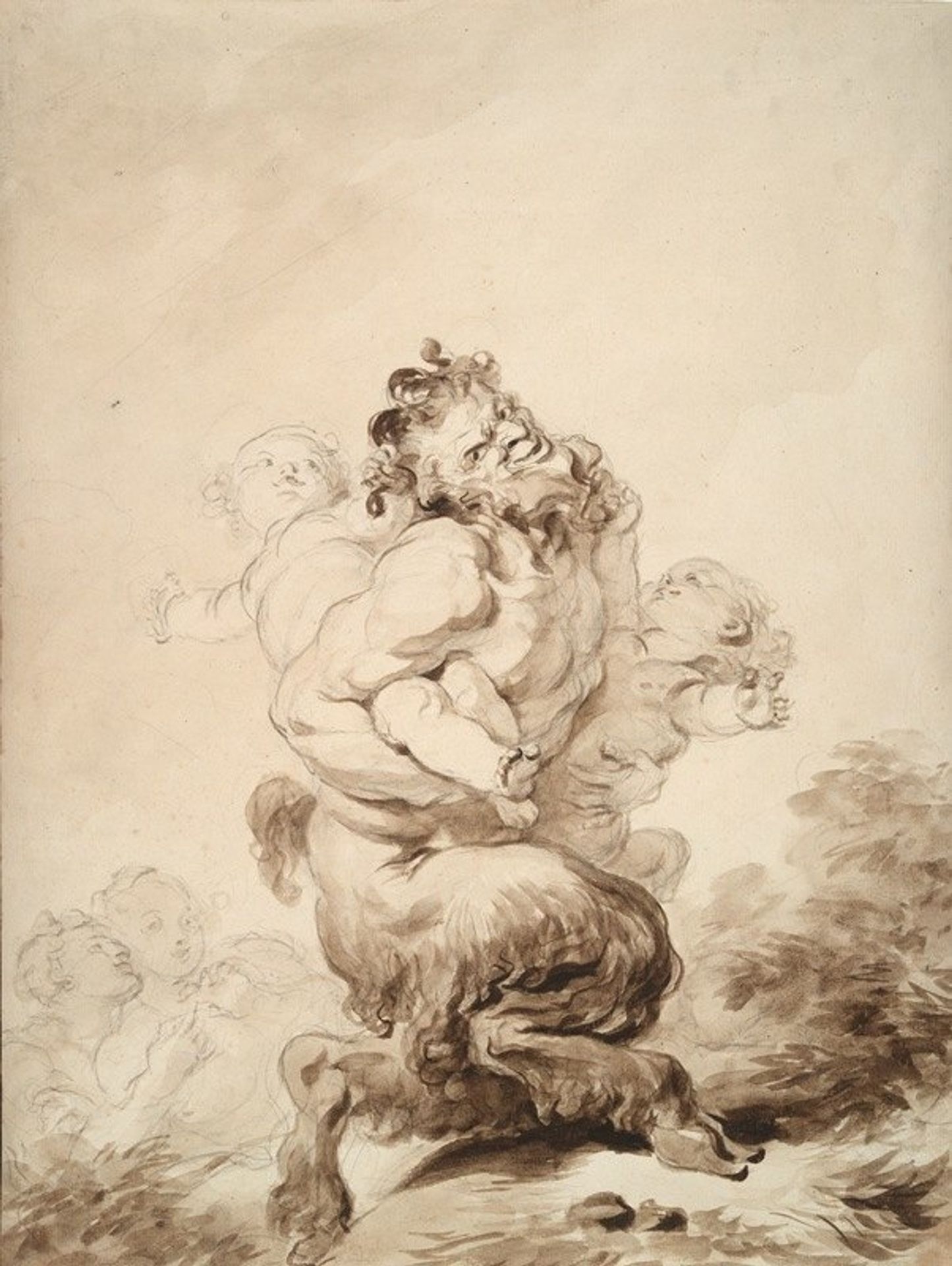A Satyr Teased by Two Putti by Jean-Honoré Fragonard