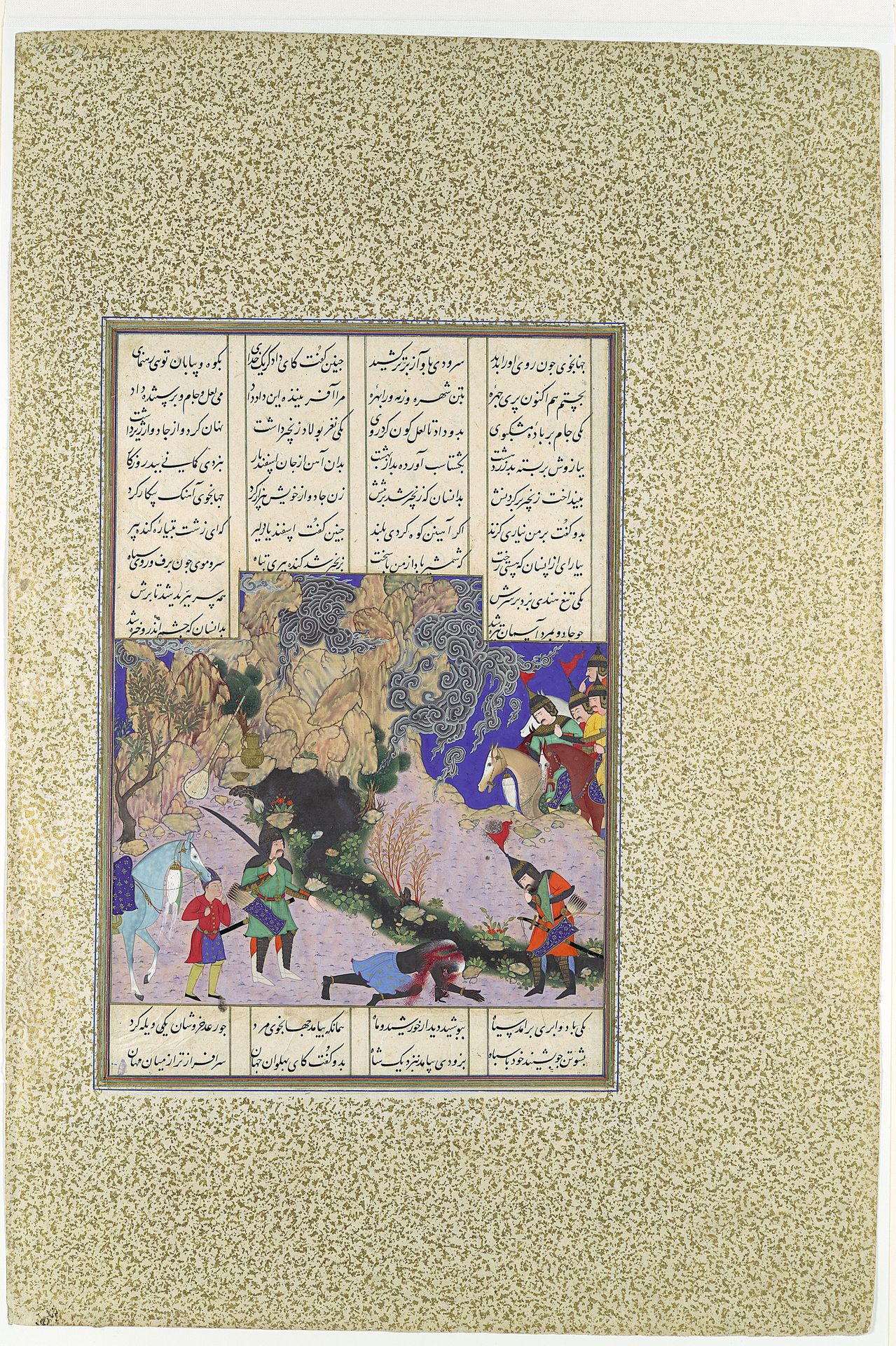"Isfandiyar's Fourth Course: He Slays a Sorceress", Folio 435v from the Shahnama (Book of Kings) of Shah Tahmasp by Abu'l Qasim Firdausi