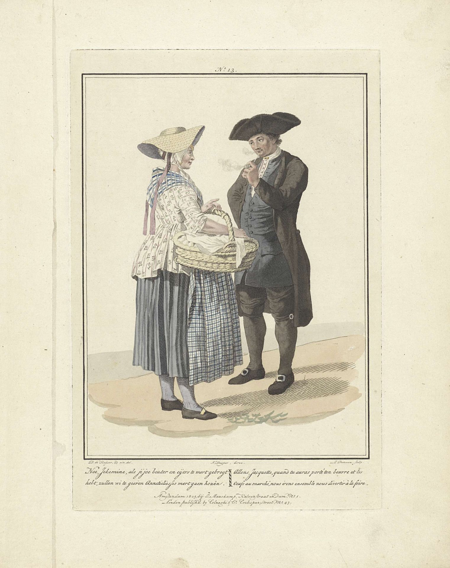 Eierverkoopster en een heer by Ludwig Gottlieb Portman