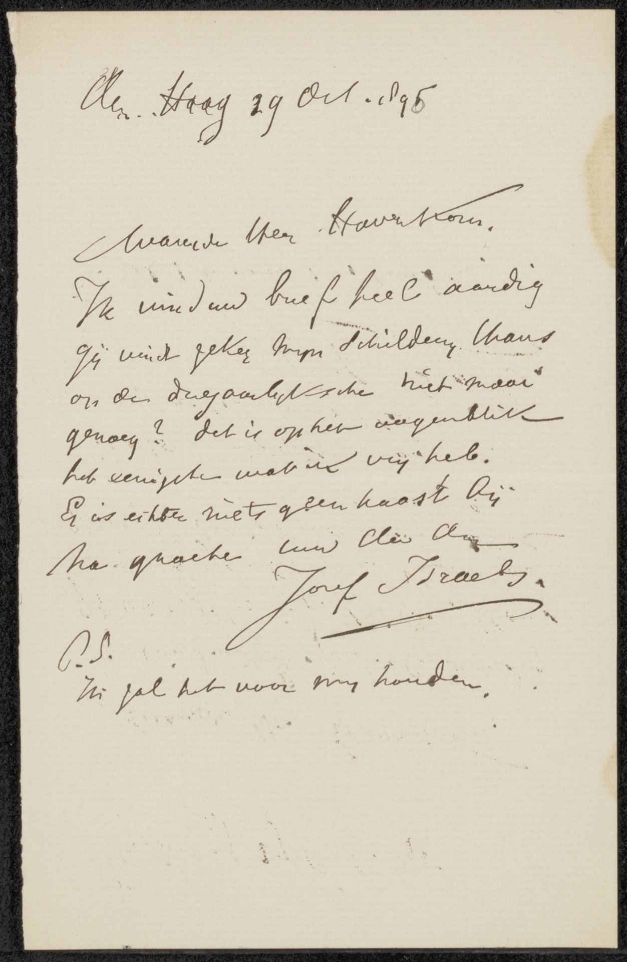 Brief aan Pieter Haverkorn van Rijsewijk by Jozef Israëls