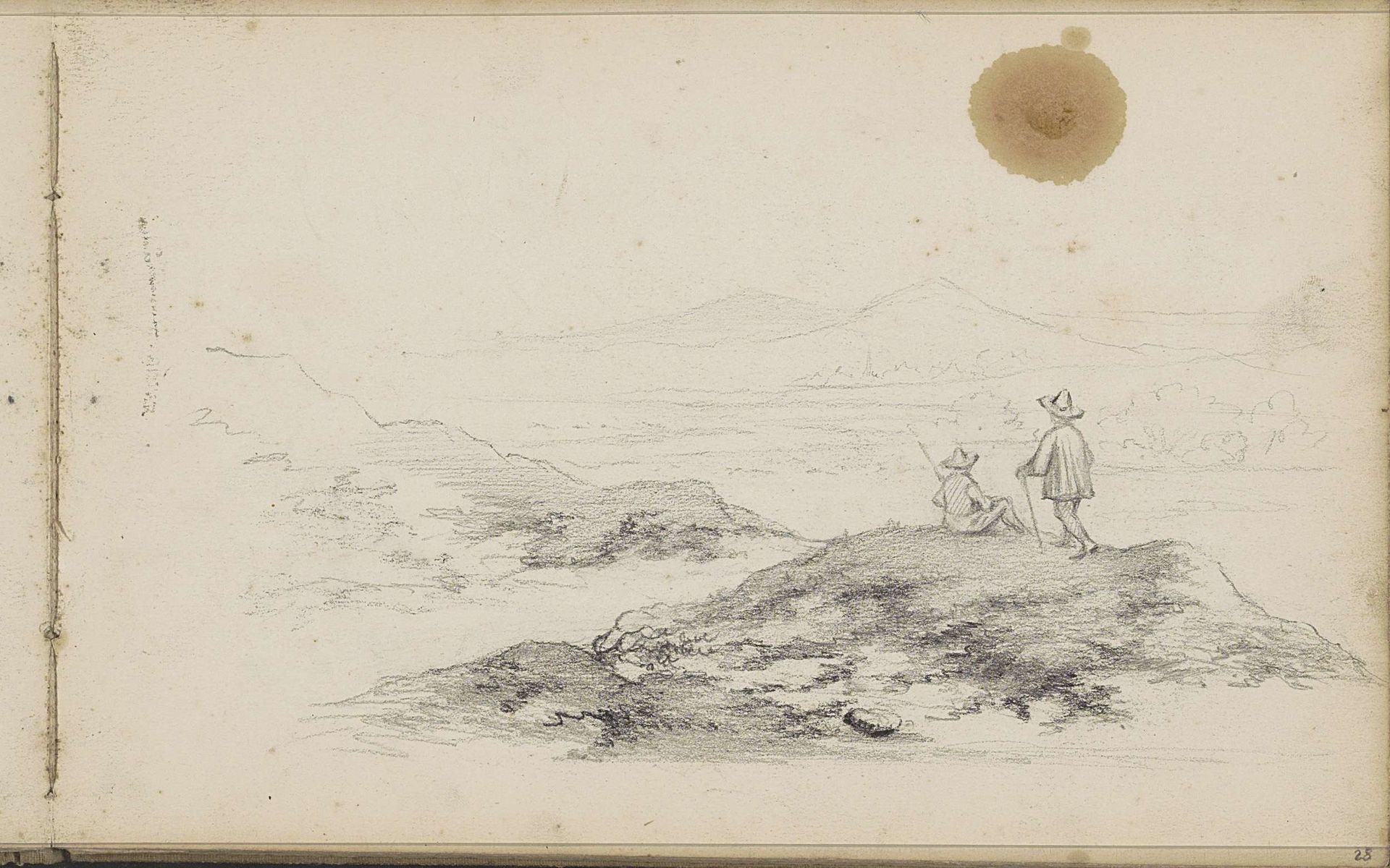 Rustende reizigers in een heuvellandschap by Willem Cornelis Rip