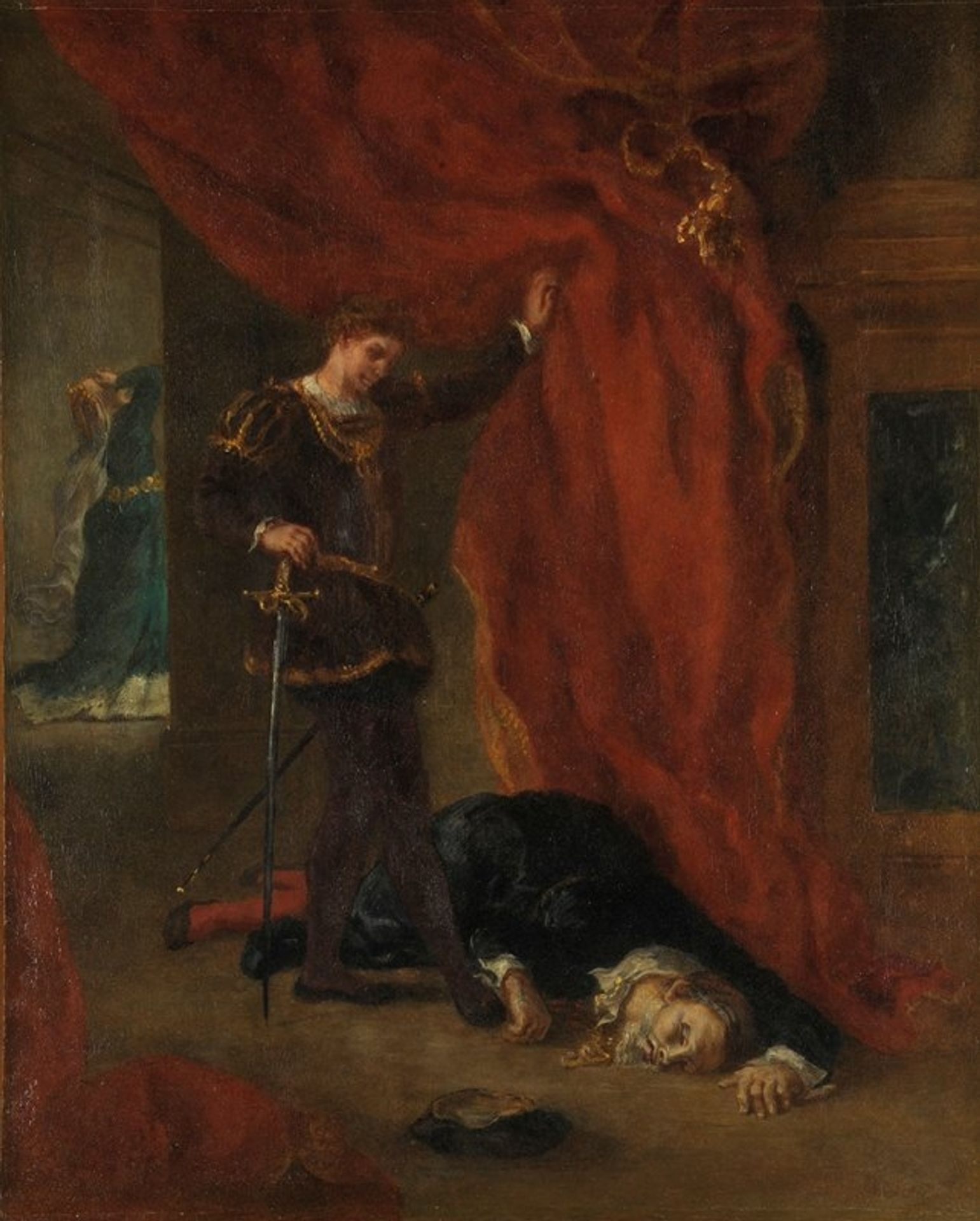 Hamlet devant le corps de Polonius by Eugène Delacroix
