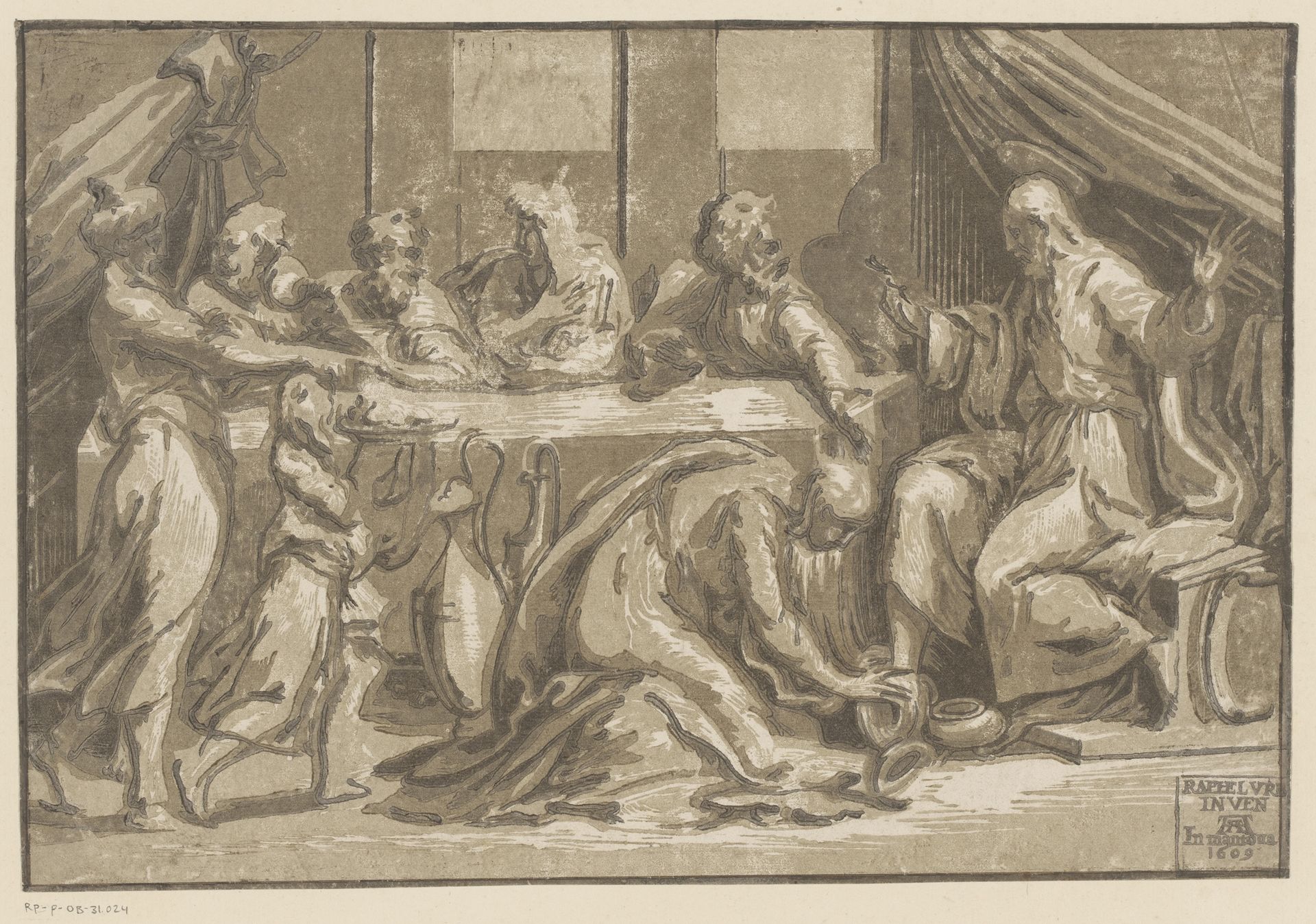 Christus gezalfd door Maria Magdalena by Ugo da Carpi