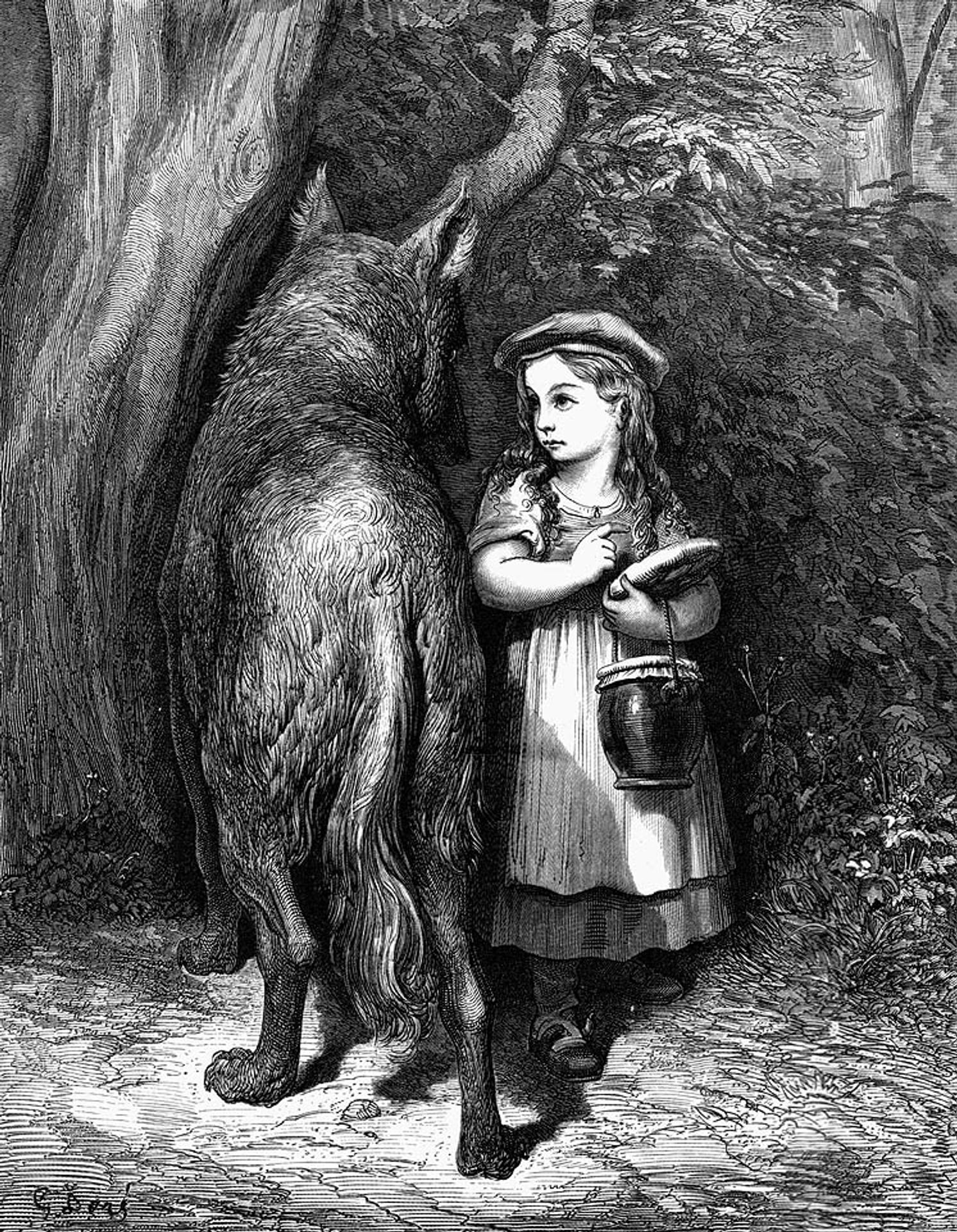 Red Riding Hood meets old Father Wolf by Gustave Dore