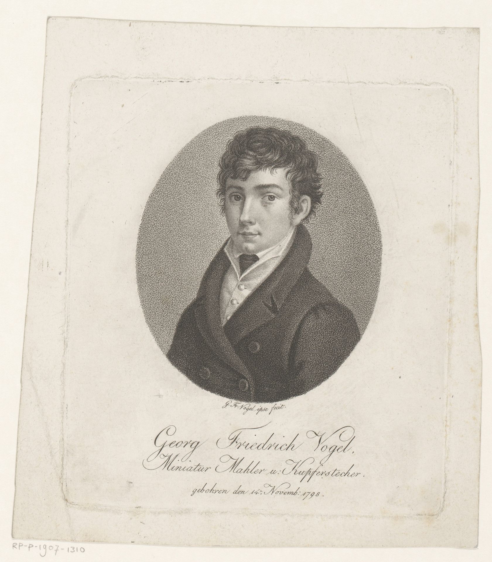 Zelfportret van Georg Friedrich Vogel by Georg Friedrich Vogel