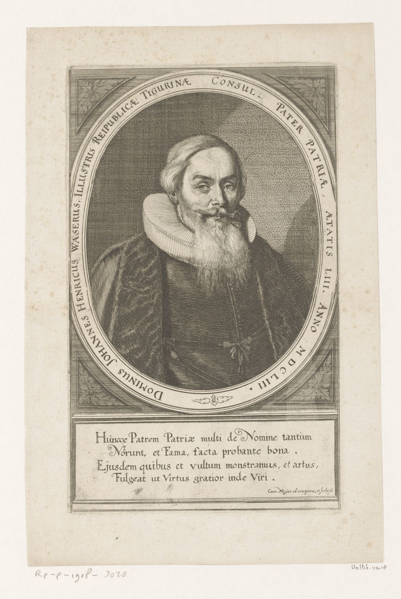 Portret van Johann Heinrich Waser by Conrad Meyer
