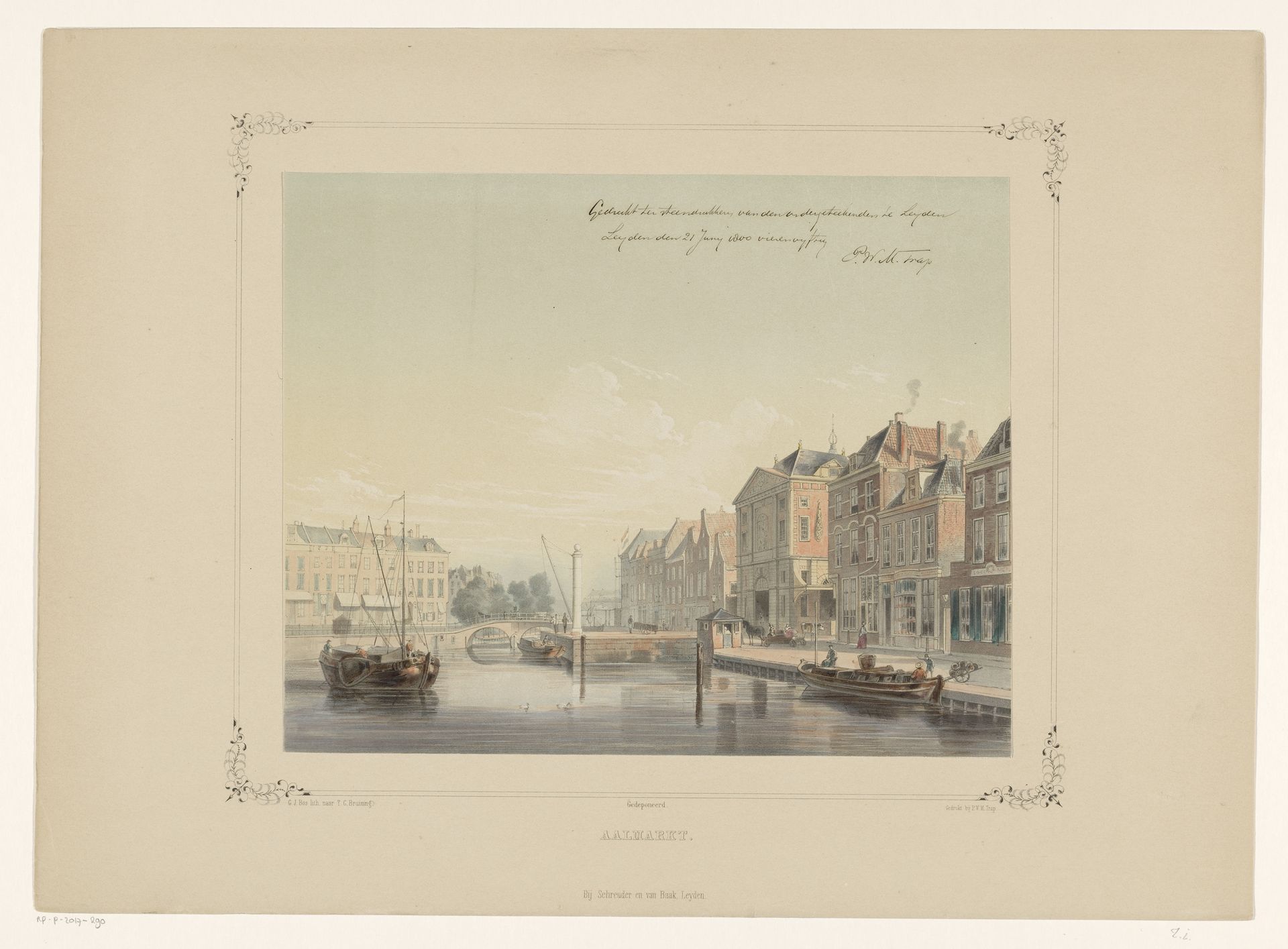Gezicht op de Aalmarkt te Leiden by Gerardus Johannes Bos