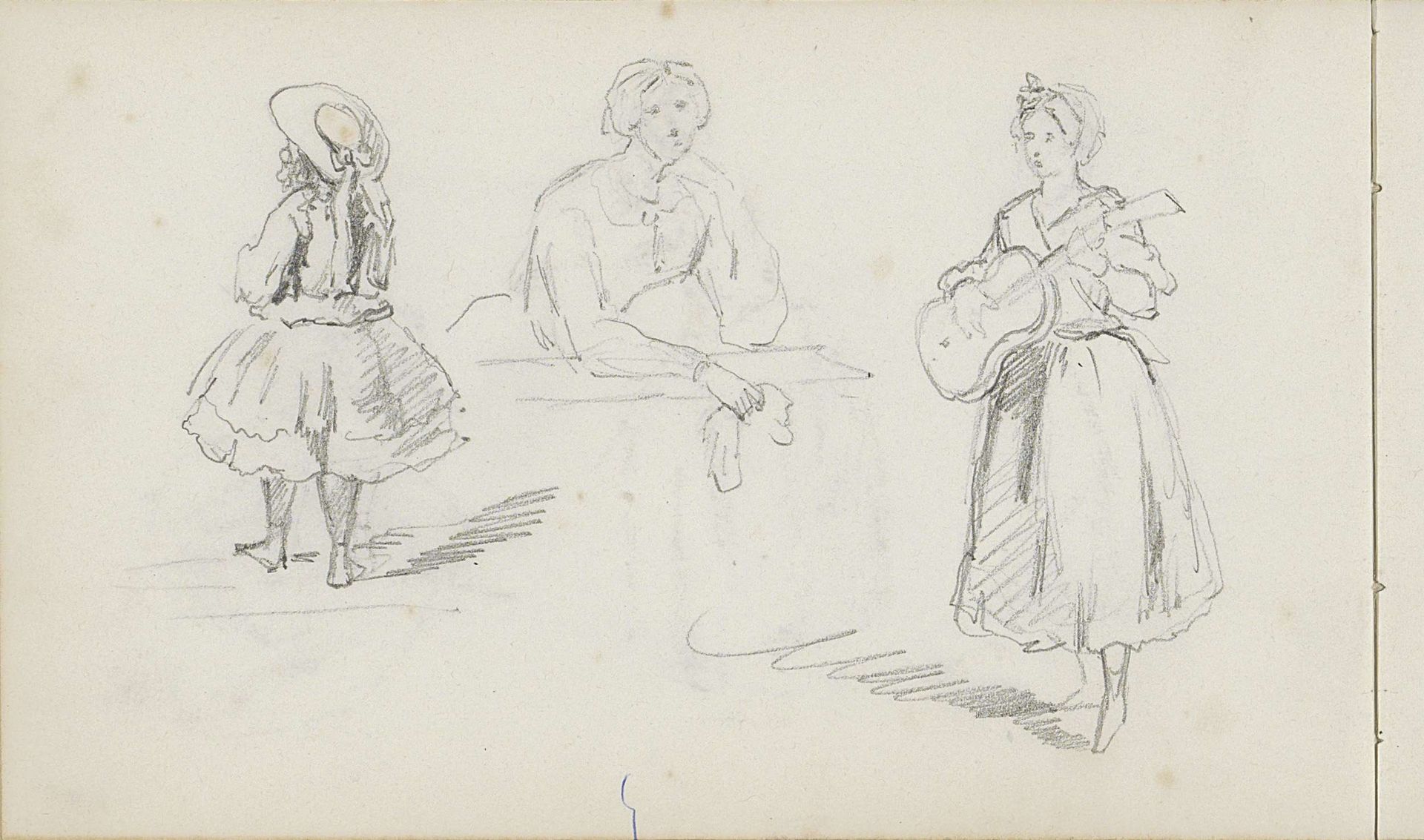 Meisje met hoed, vrouw met een doek en een gitaarspeelster by Charles Rochussen