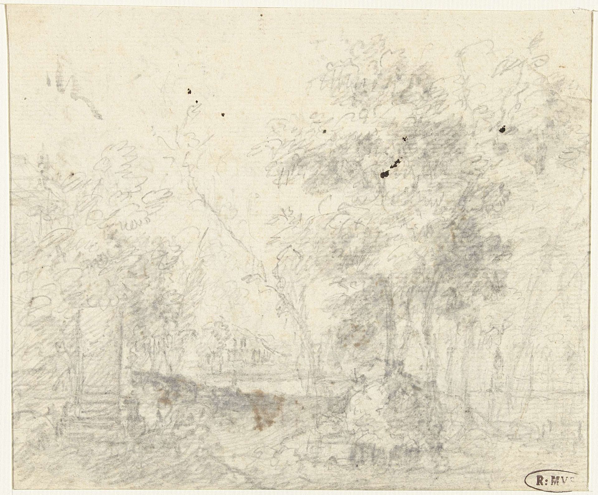 Landschap met links een monument by Dionys van Nijmegen