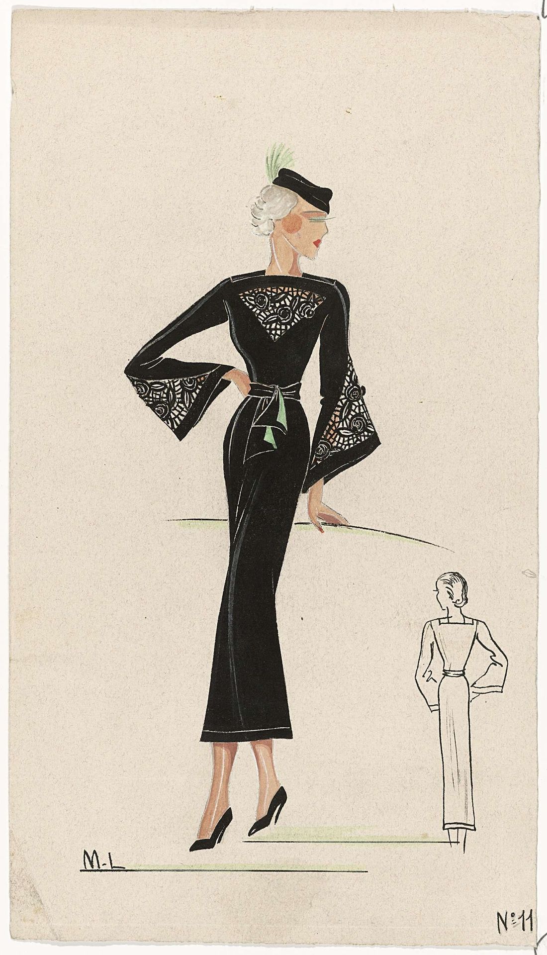 Vrouw in zwarte jurk, 1936, No. 11 by Monogrammist ML