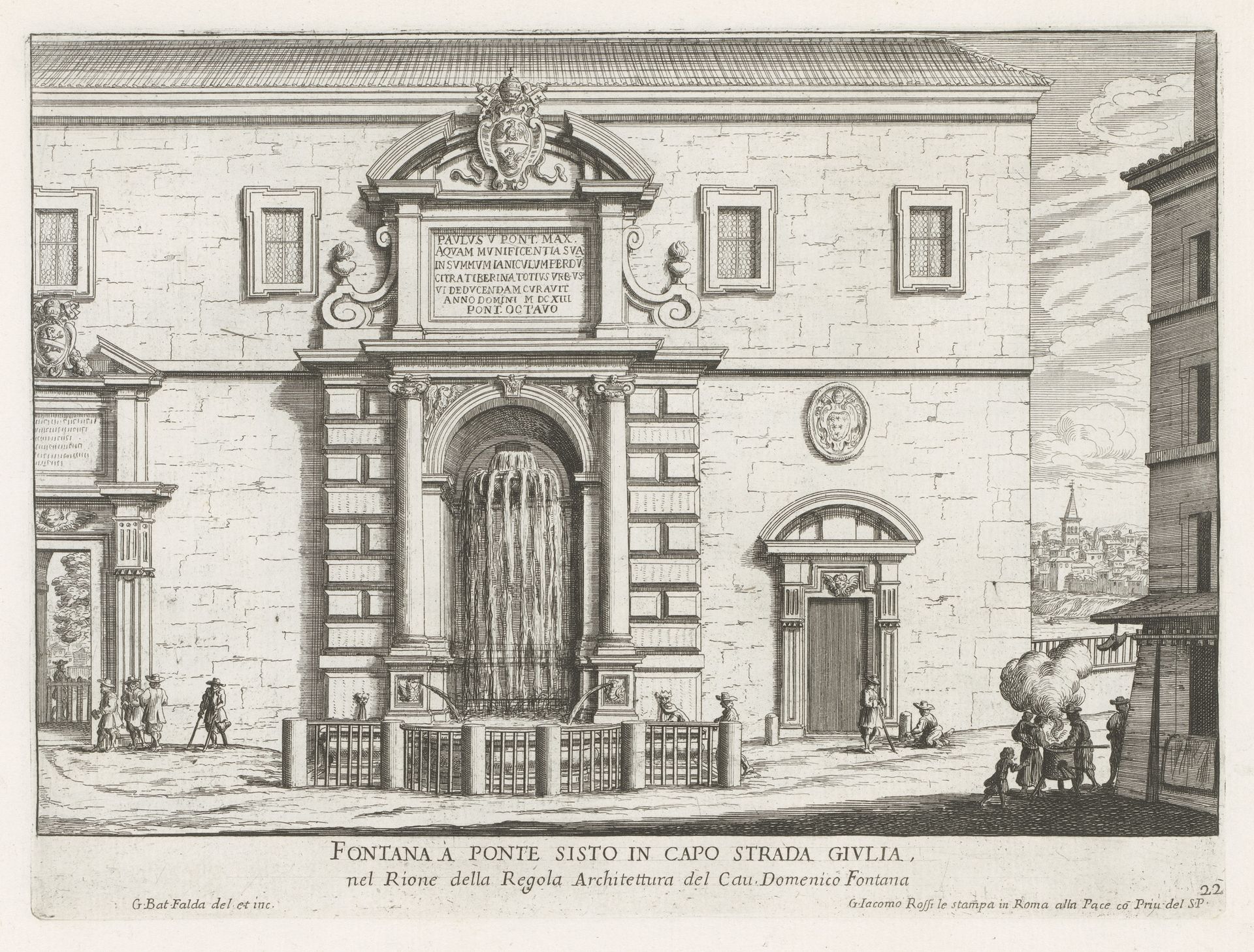 Fontein bij de Ponte Sisto te Rome by Giovanni Battista Falda