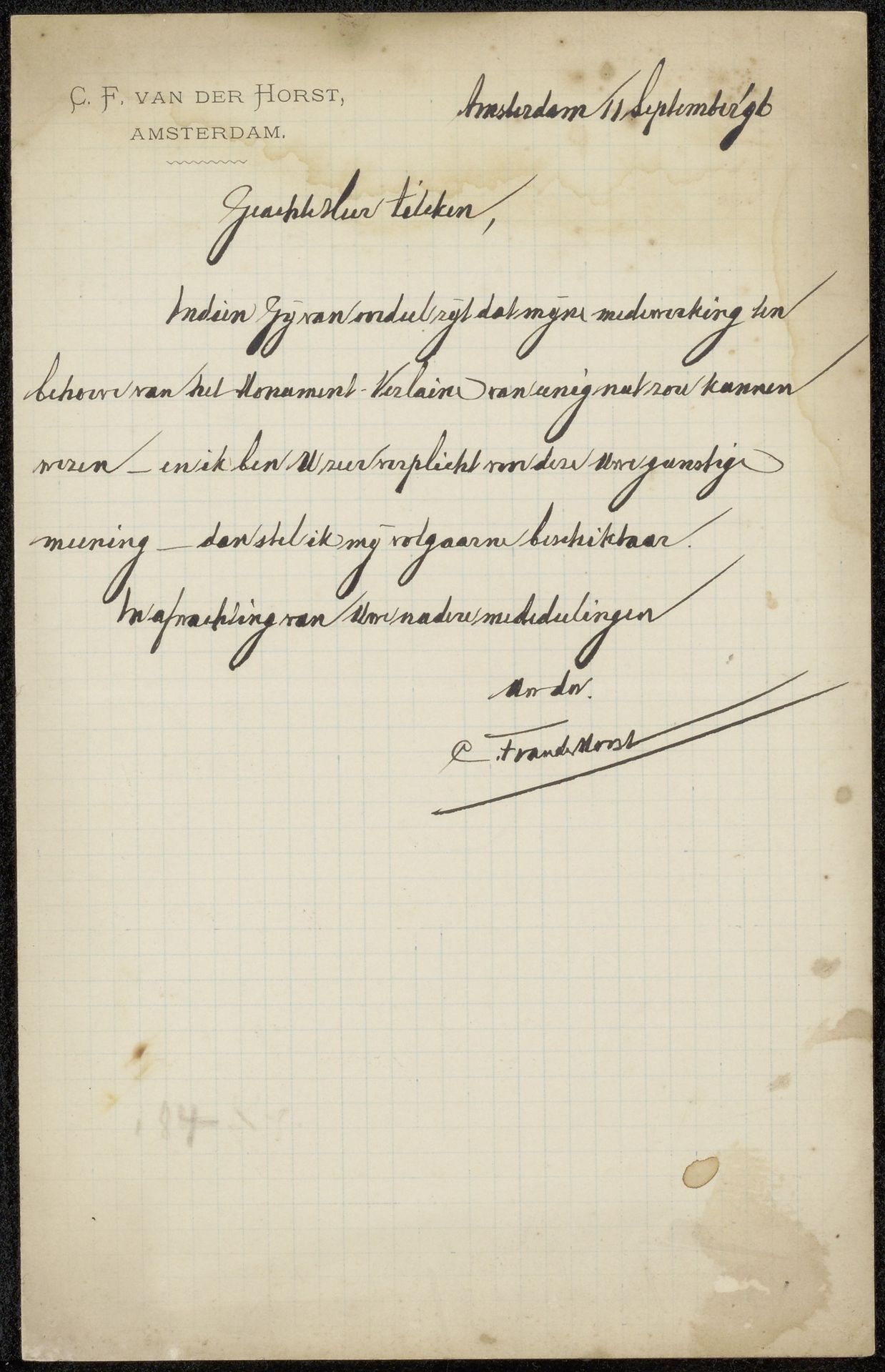 Brief aan Philip Zilcken by C.F. van der Horst