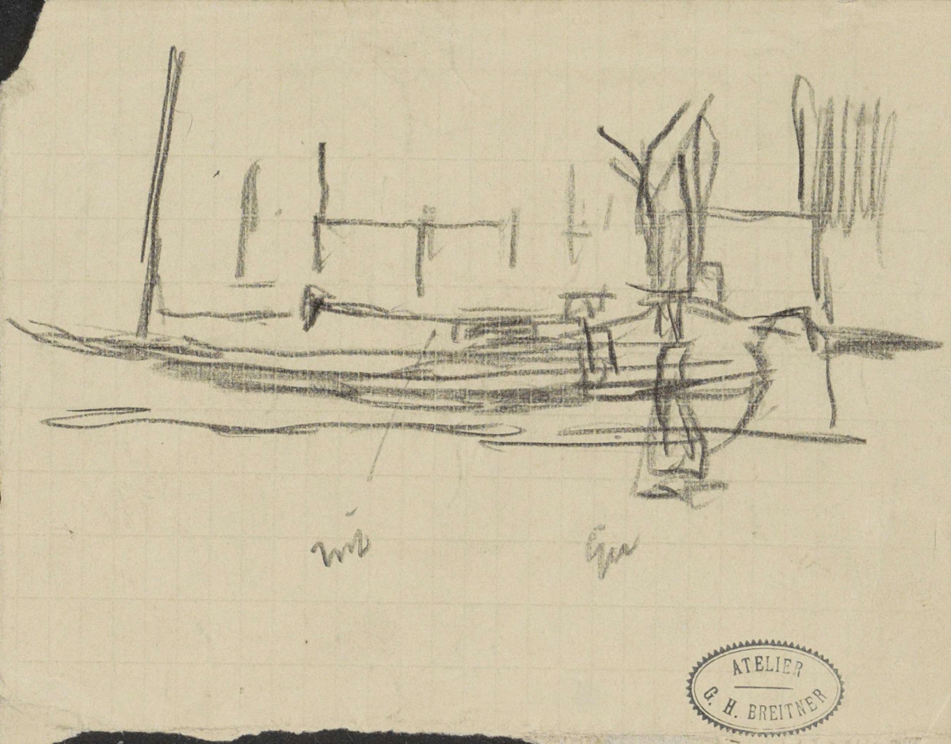 Studie, mogelijk van een boot in een gracht by George Hendrik Breitner
