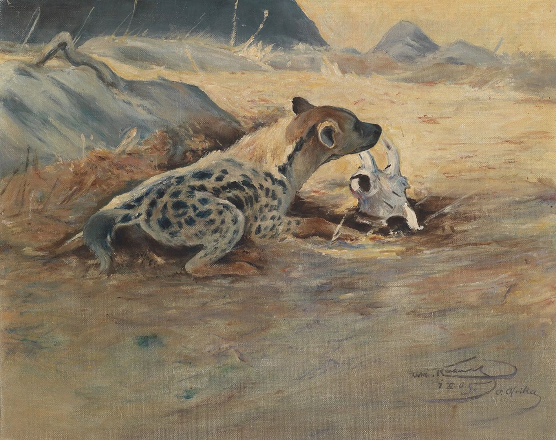 Hyäne auf der Lauer by Wilhelm Kuhnert