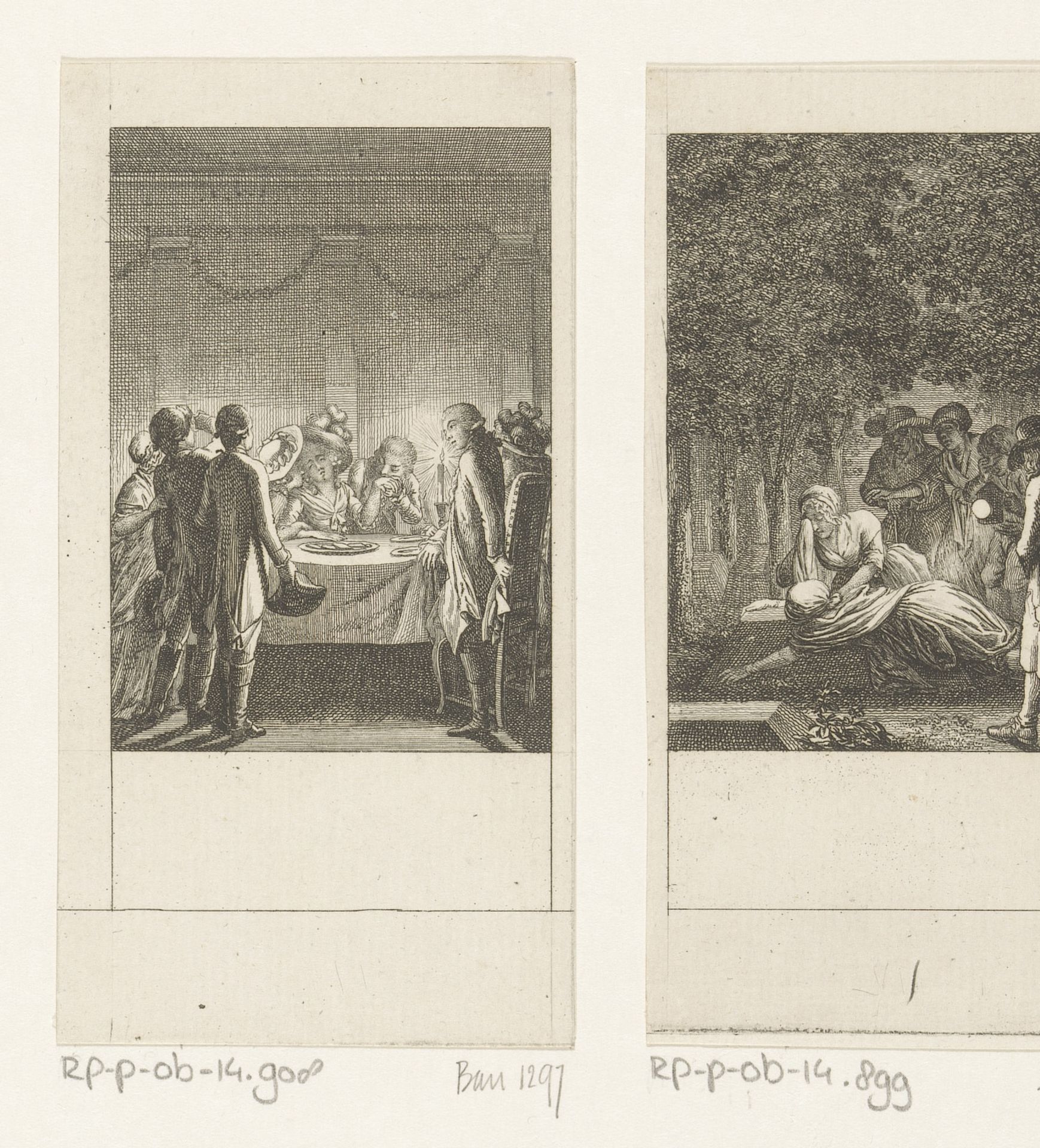 Camille aan tafel bij haar vriendin Nancy en Lord Belton voorafgaand aan het duel by Daniel Nikolaus Chodowiecki