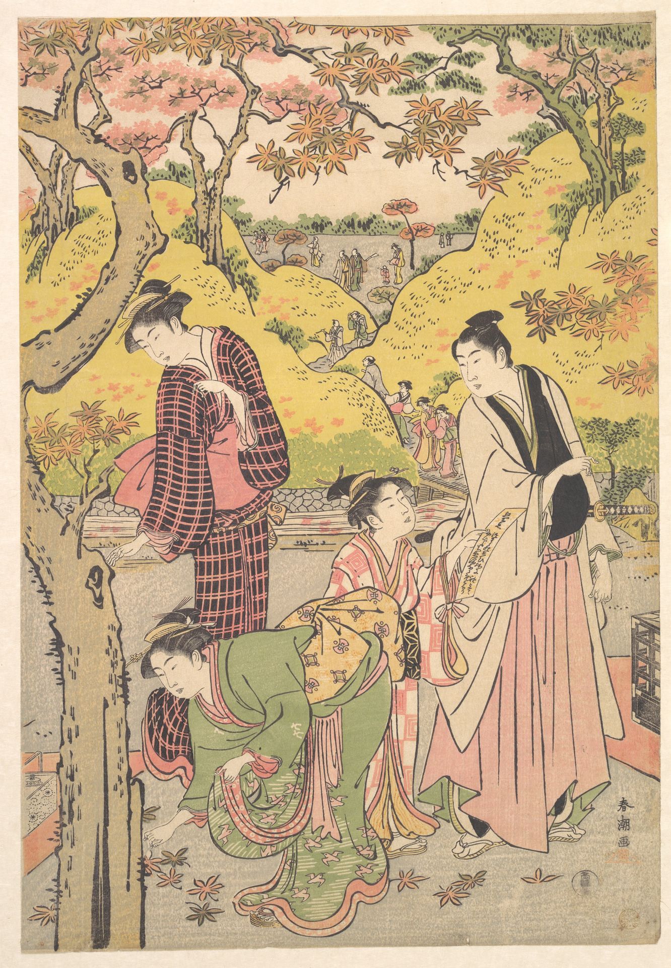 A Young Man, Two Young Women and a Girl at a Picnic Party by Katsukawa Shunchō