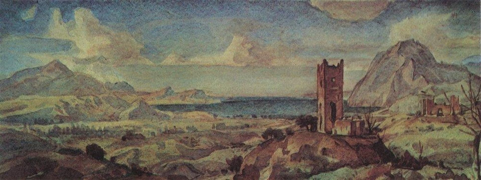 Mountain landscape with sea bay by Konstantin Bogaevsky