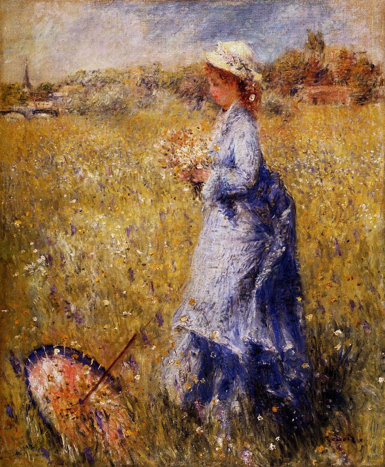 Girl Gathering Flowers by Pierre-Auguste Renoir