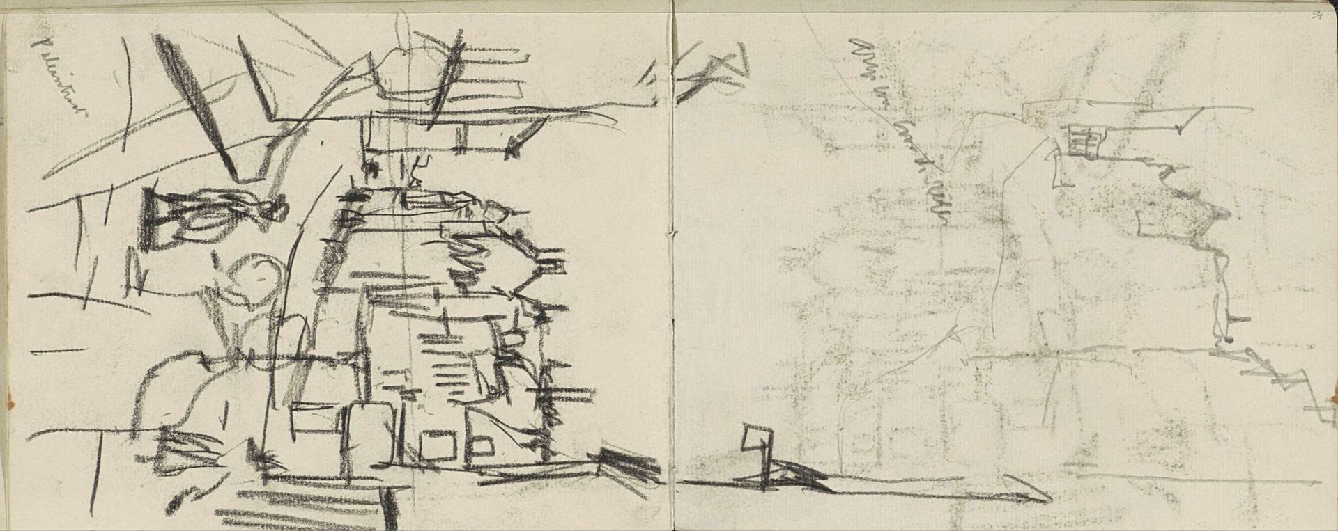 Twee gezichten op de Paleisstraat te Amsterdam, gezien vanaf de brug over het Singel by George Hendrik Breitner