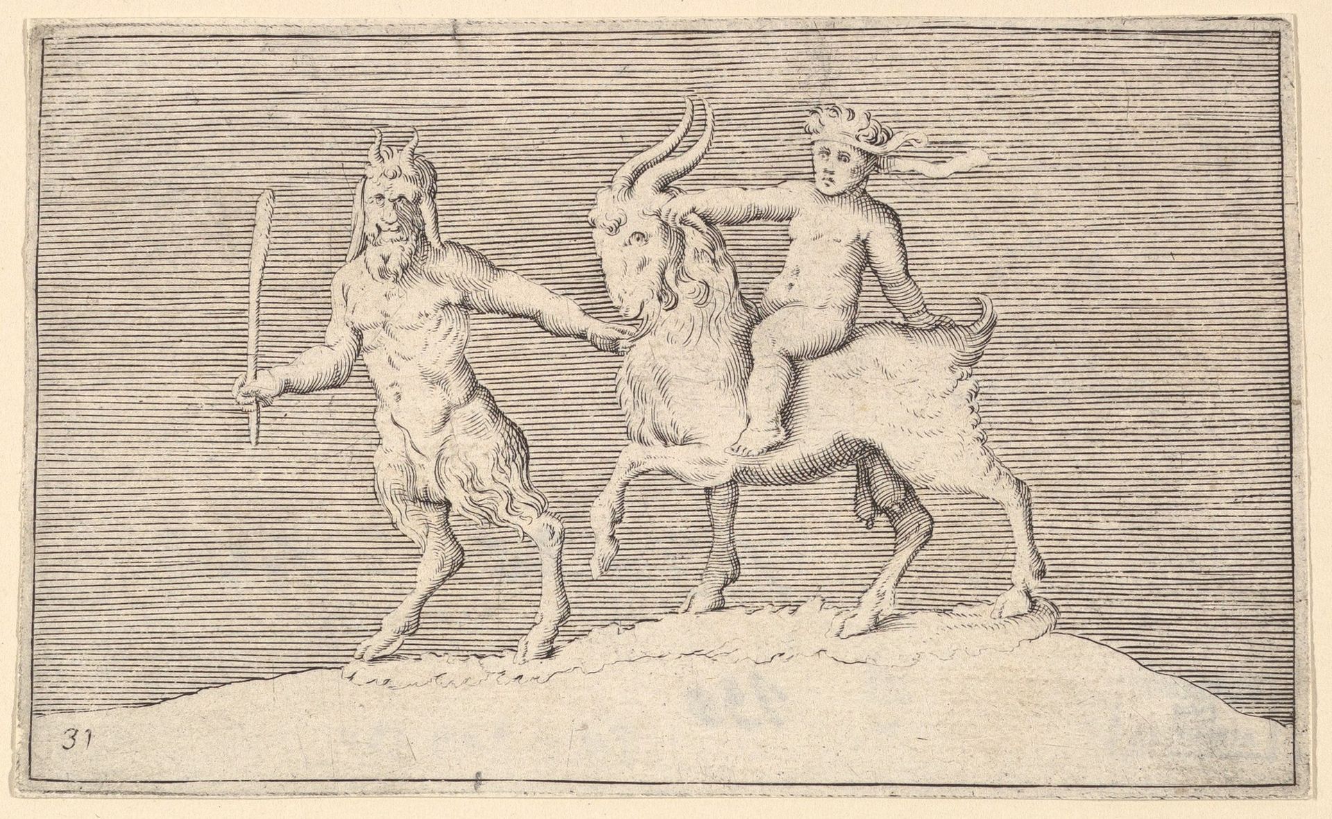 Satyr Leading Goat on which a Infant Rides, from "Ex Antiquis Cameorum et Gemmae Delineata" by Anonymous