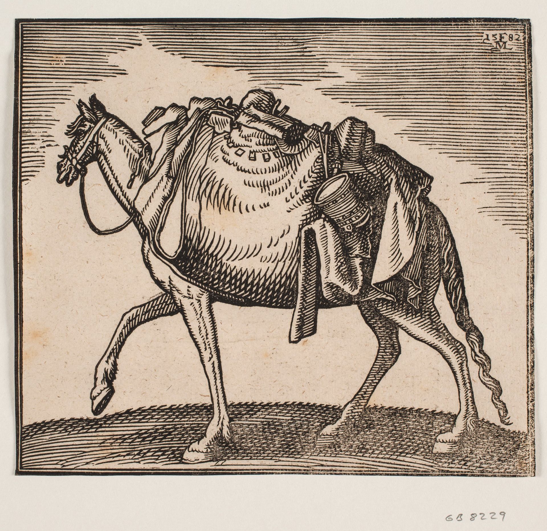 Svært bepakket hest by Melchior Lorck